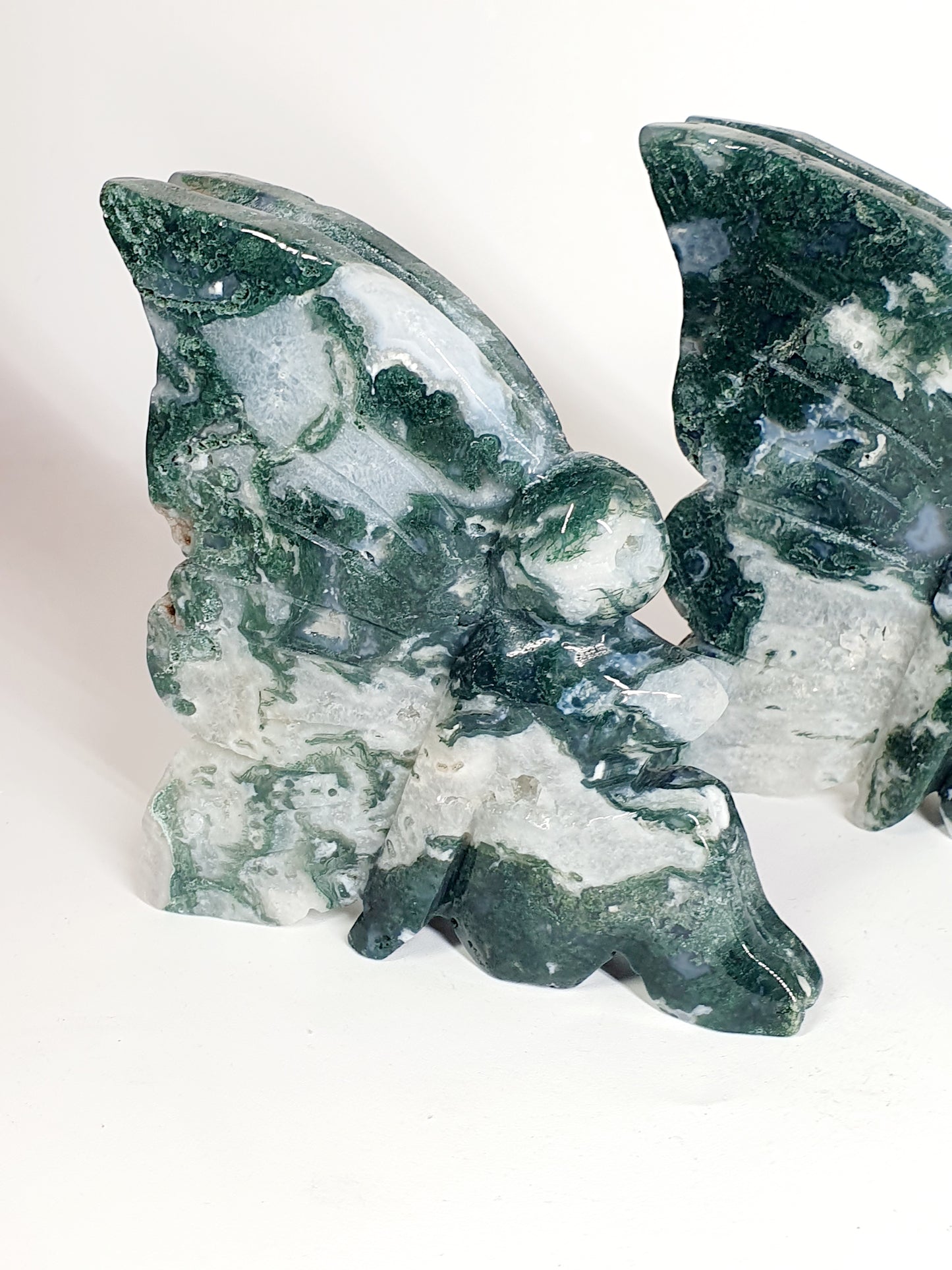 Hand-Carved Green & Blue Moss Agate Fairy - Enchanted Forest Guardian