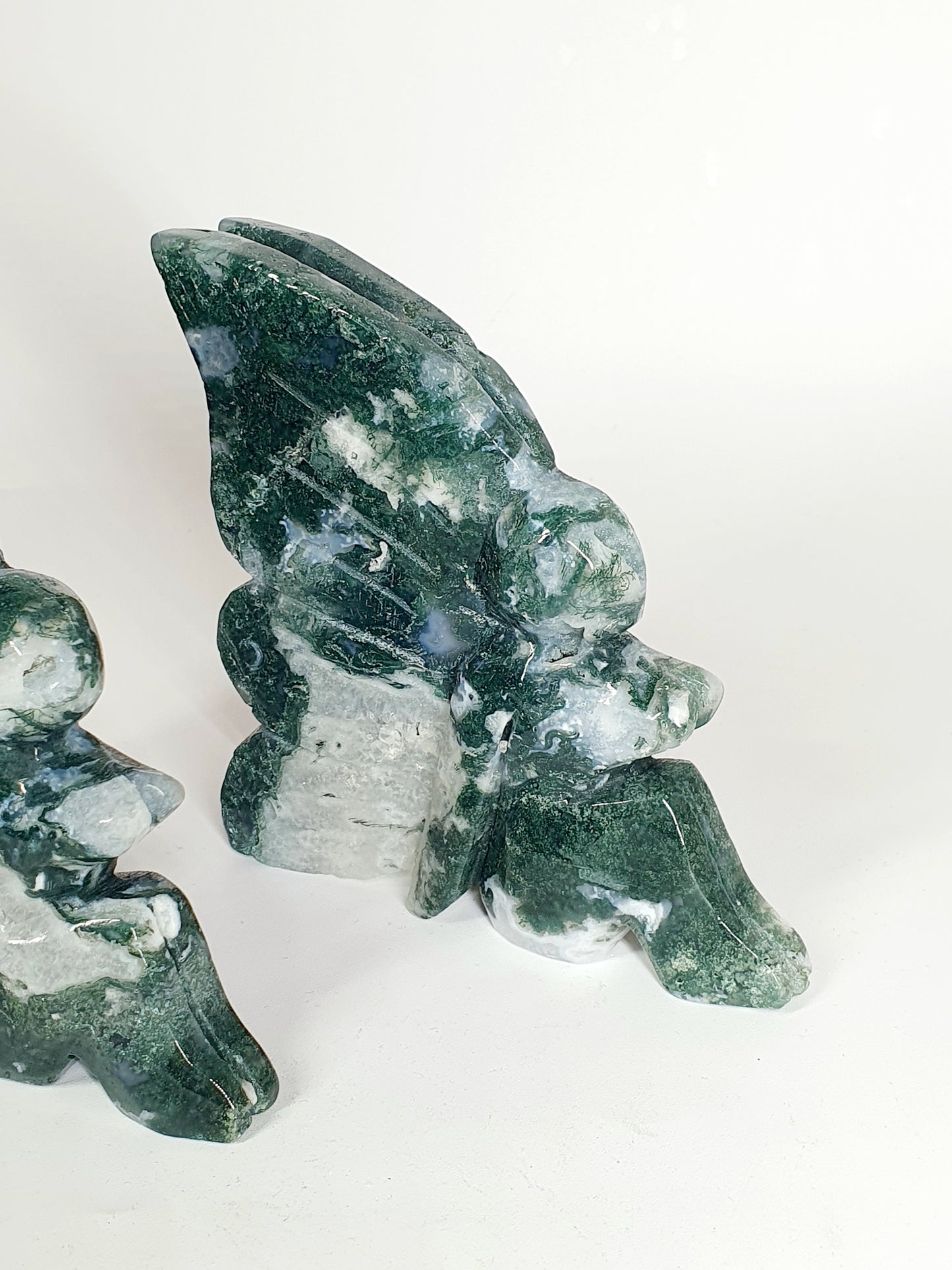 Hand-Carved Green & Blue Moss Agate Fairy - Enchanted Forest Guardian