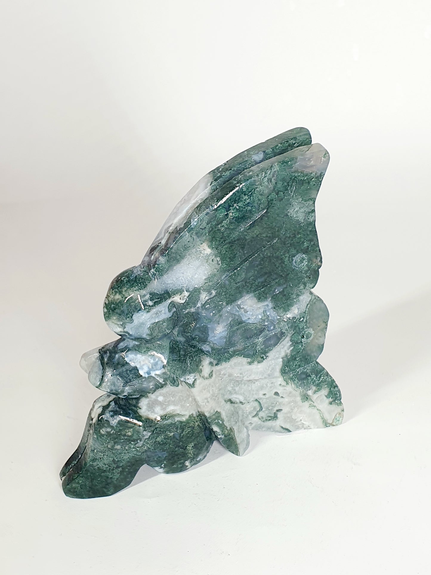 Hand-Carved Green & Blue Moss Agate Fairy - Enchanted Forest Guardian