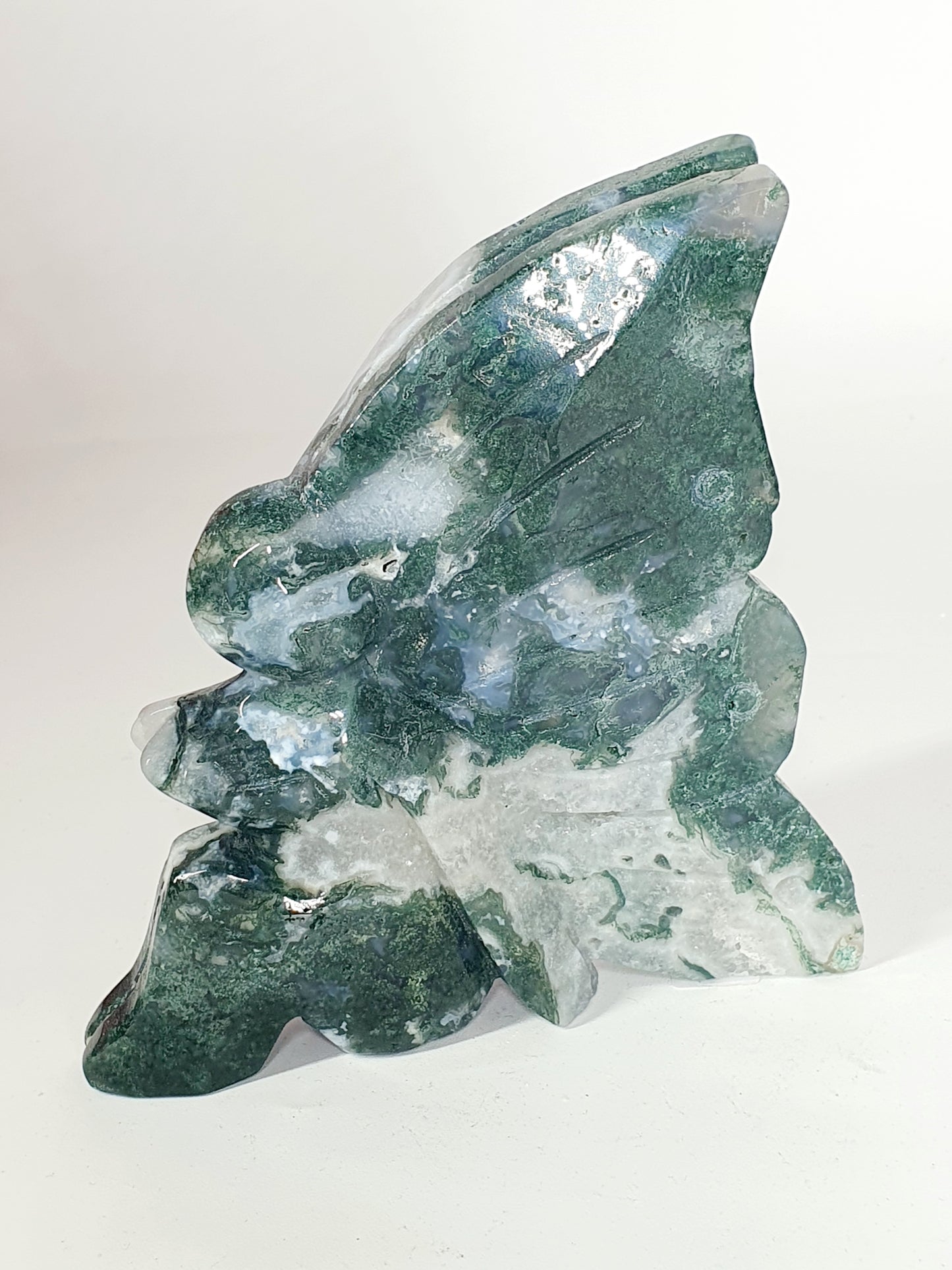 Hand-Carved Green & Blue Moss Agate Fairy - Enchanted Forest Guardian