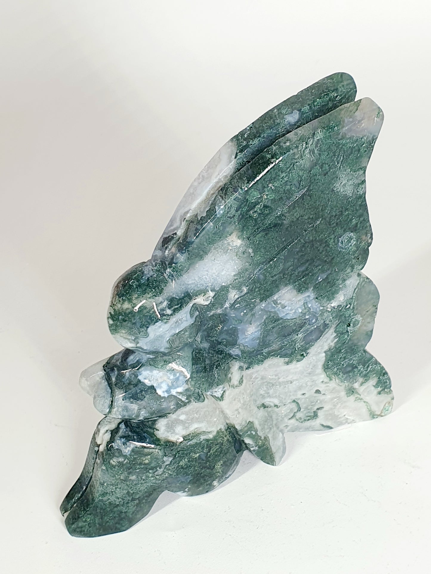 Hand-Carved Green & Blue Moss Agate Fairy - Enchanted Forest Guardian
