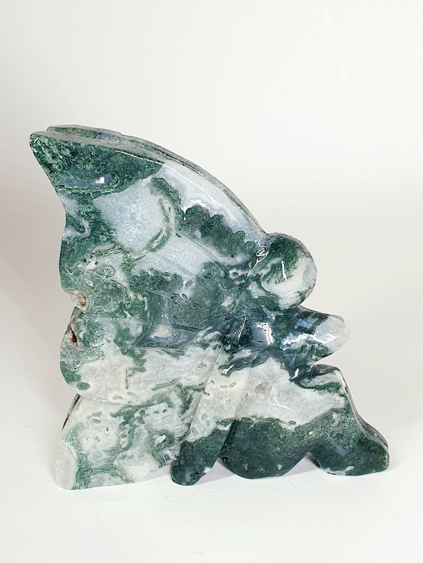 Hand-Carved Green & Blue Moss Agate Fairy - Enchanted Forest Guardian