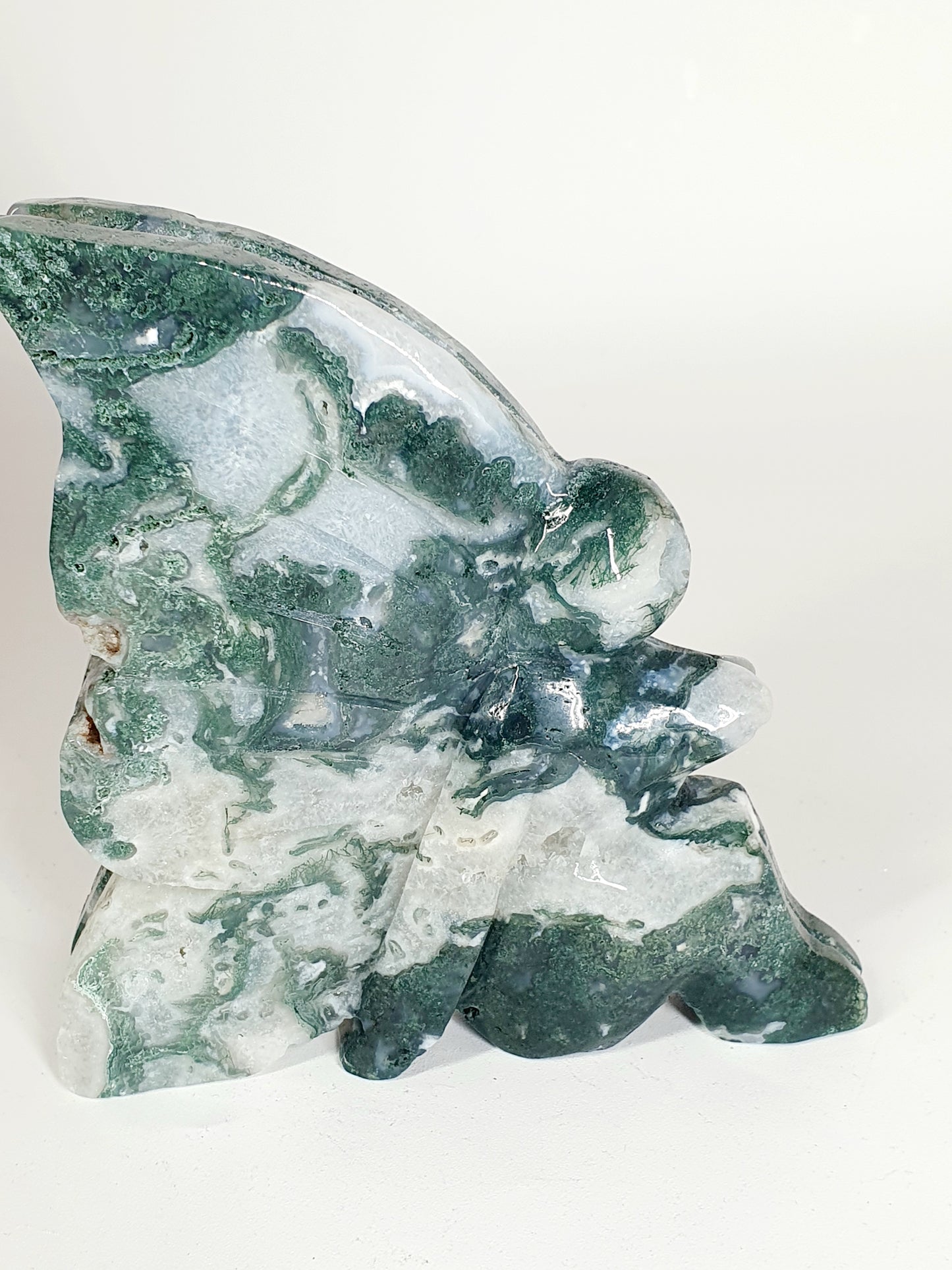 Hand-Carved Green & Blue Moss Agate Fairy - Enchanted Forest Guardian