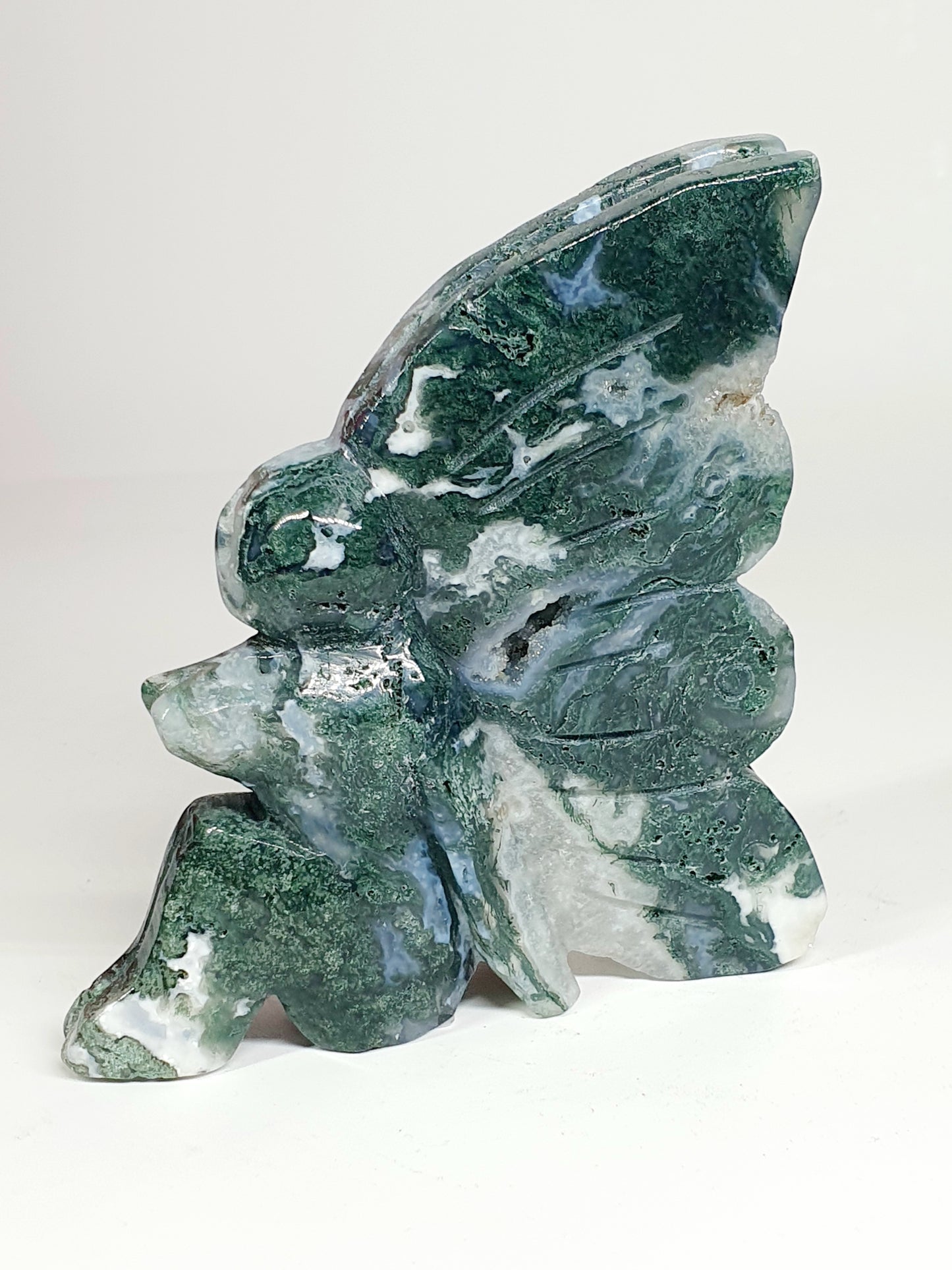 Hand-Carved Green & Blue Moss Agate Fairy - Enchanted Forest Guardian