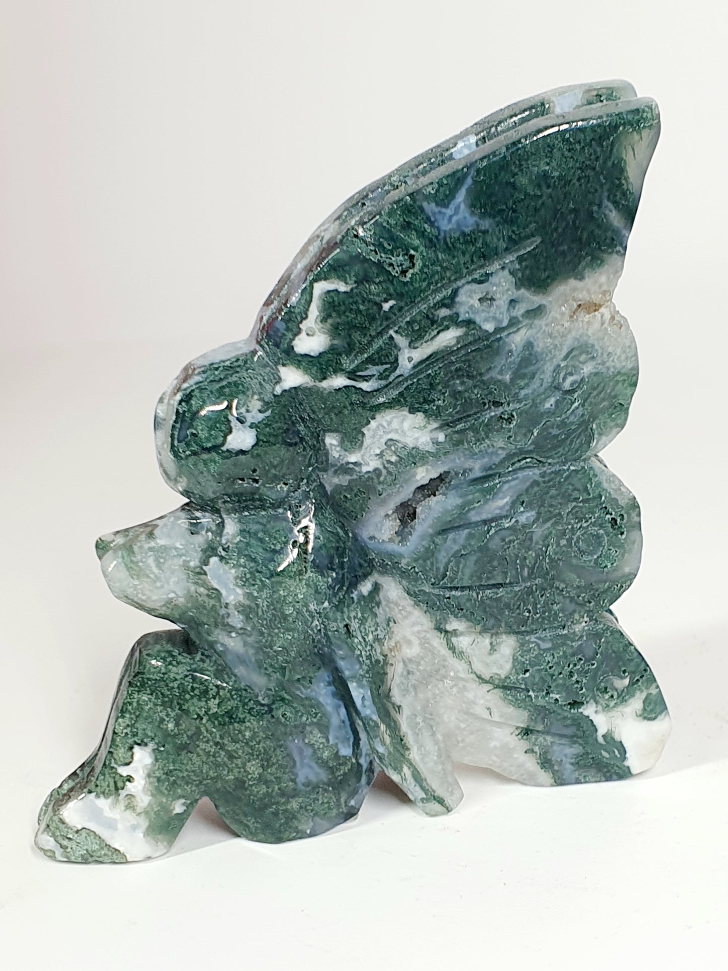 Hand-Carved Green & Blue Moss Agate Fairy - Enchanted Forest Guardian