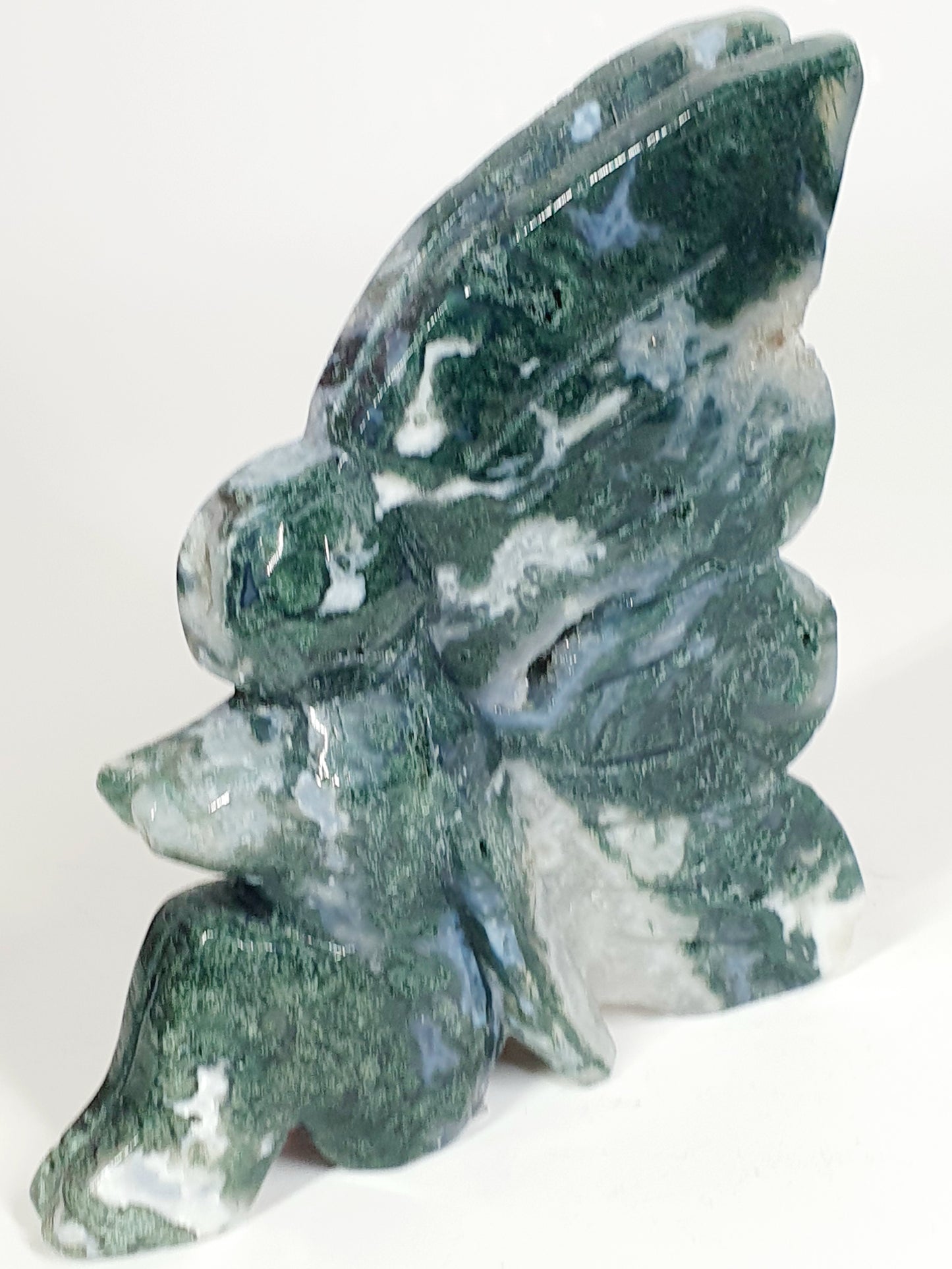 Hand-Carved Green & Blue Moss Agate Fairy - Enchanted Forest Guardian