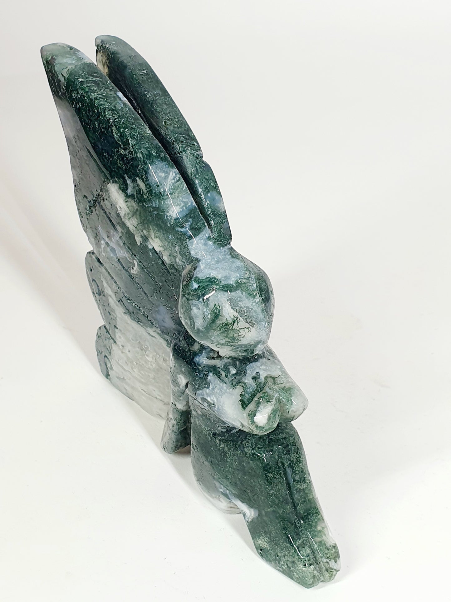 Hand-Carved Green & Blue Moss Agate Fairy - Enchanted Forest Guardian