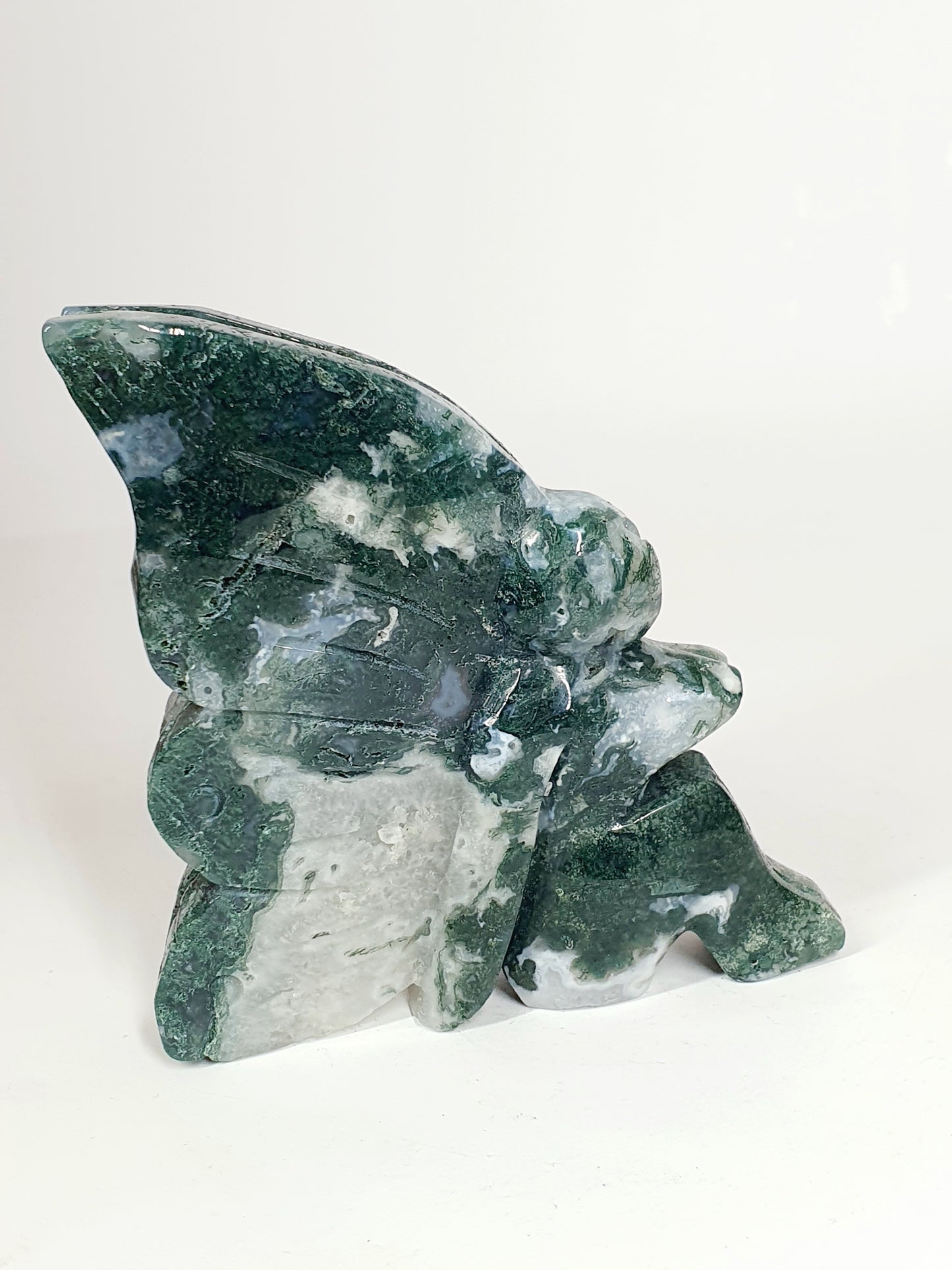 Hand-Carved Green & Blue Moss Agate Fairy - Enchanted Forest Guardian