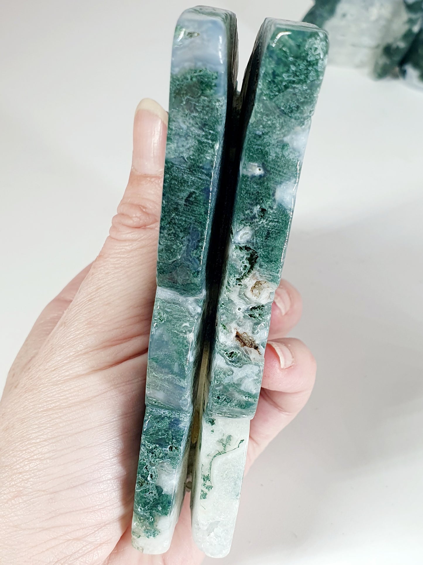 Hand-Carved Green & Blue Moss Agate Fairy - Enchanted Forest Guardian