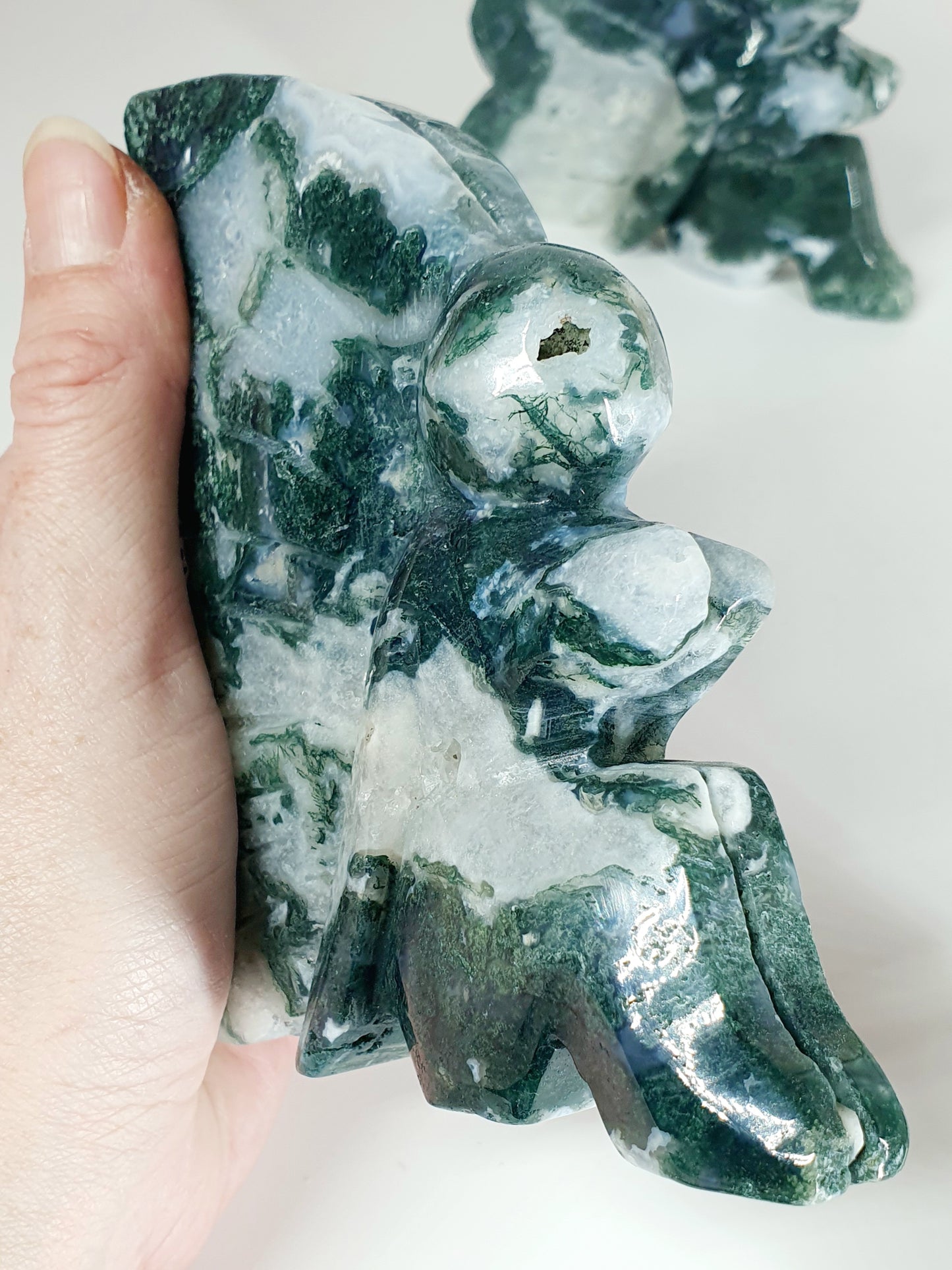 Hand-Carved Green & Blue Moss Agate Fairy - Enchanted Forest Guardian