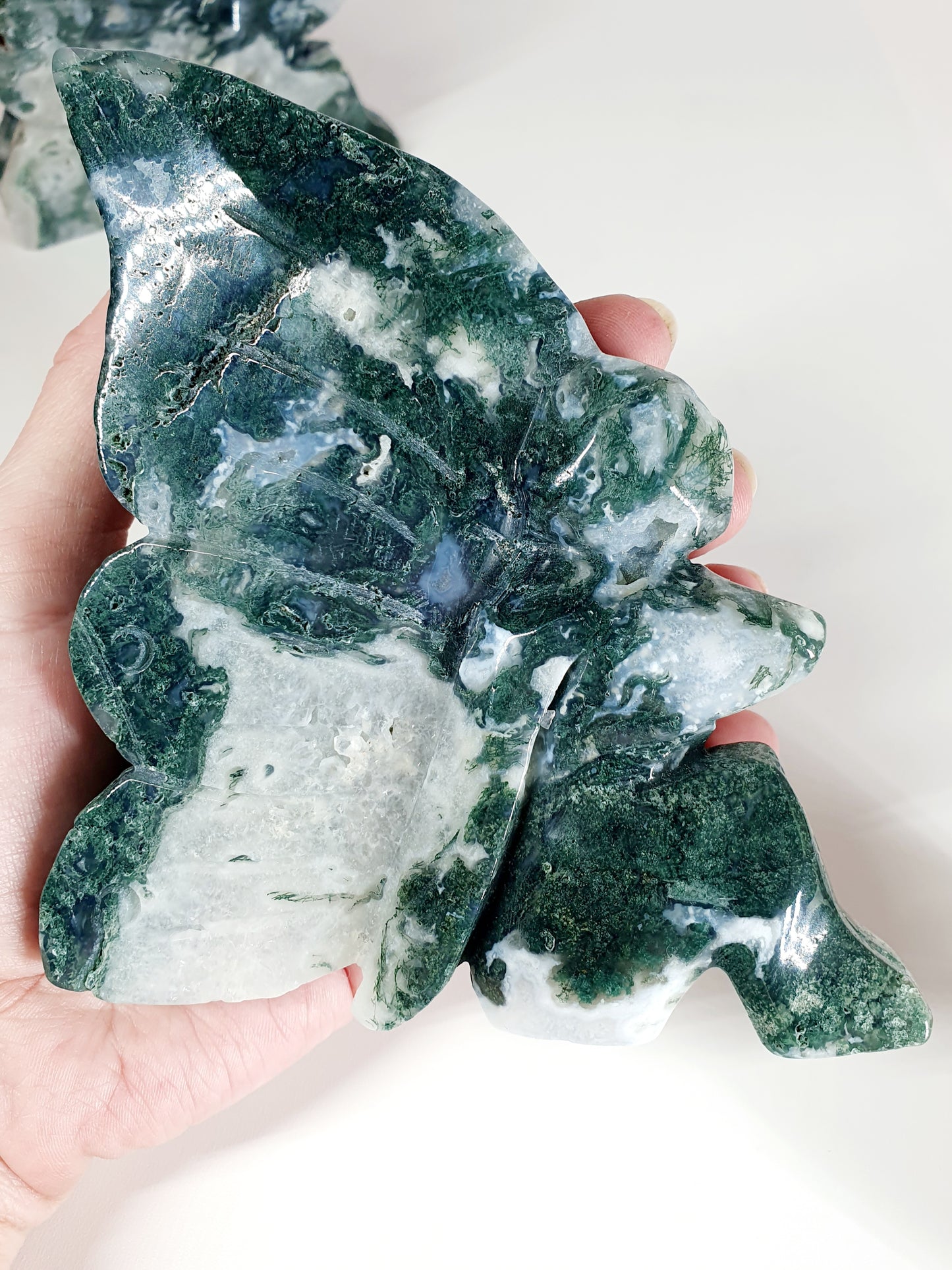 Hand-Carved Green & Blue Moss Agate Fairy - Enchanted Forest Guardian