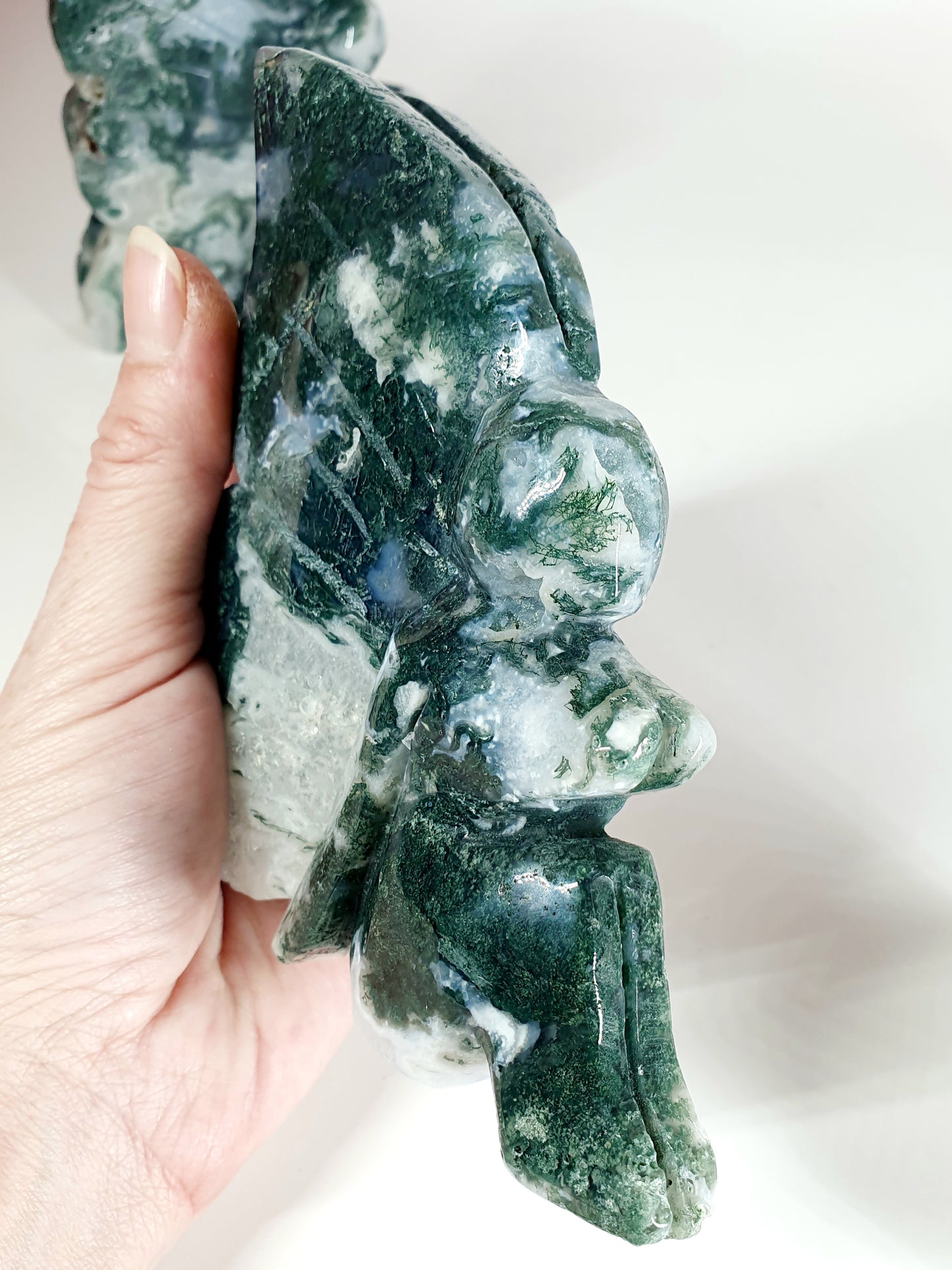 Hand-Carved Green & Blue Moss Agate Fairy - Enchanted Forest Guardian