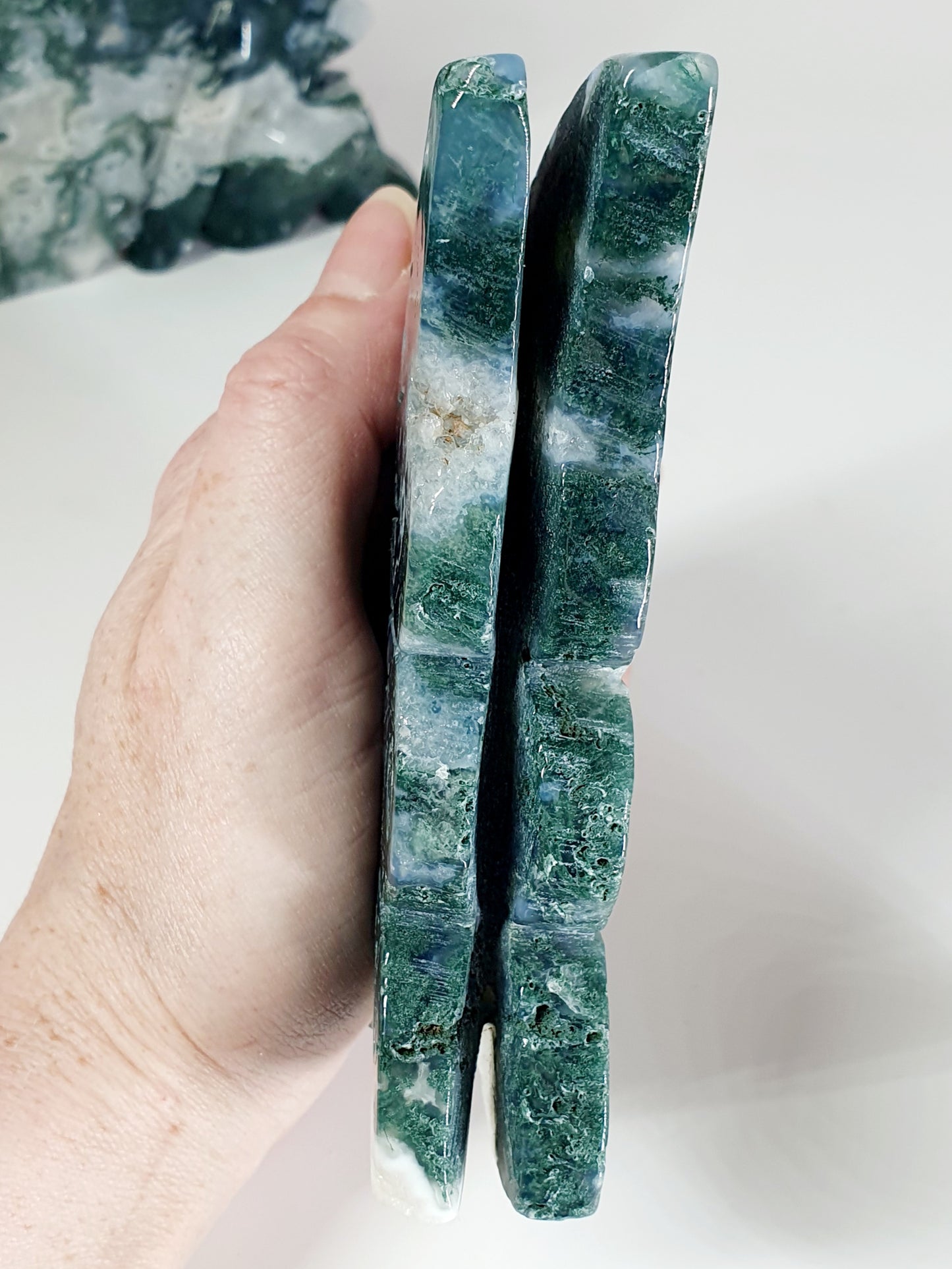 Hand-Carved Green & Blue Moss Agate Fairy - Enchanted Forest Guardian