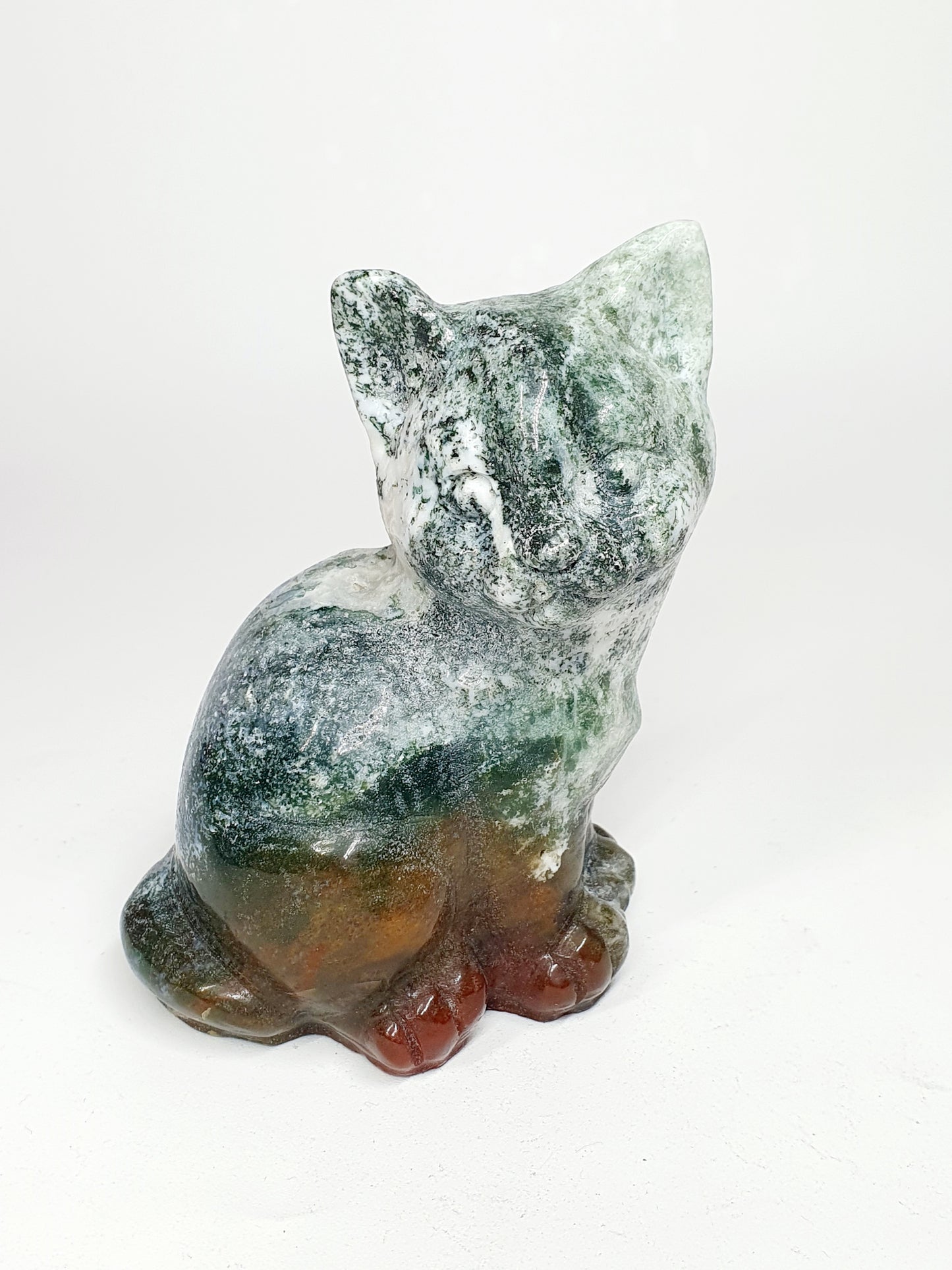 Carved Ocean Jasper Cat Figurine