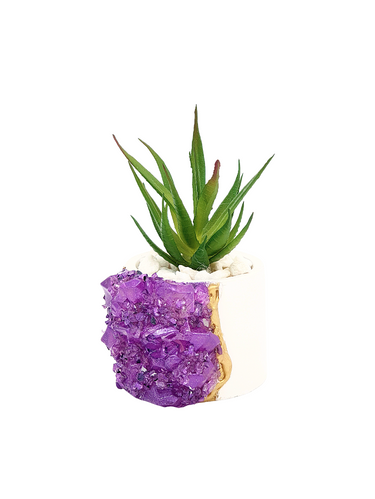Handmade Geode Concrete Pot with Faux Amethyst Crystals - Unique Home Décor and Plant Holder
