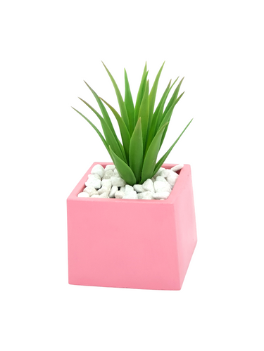 Handmade Square Concrete Pot - Deep Pink - Unique Home Décor