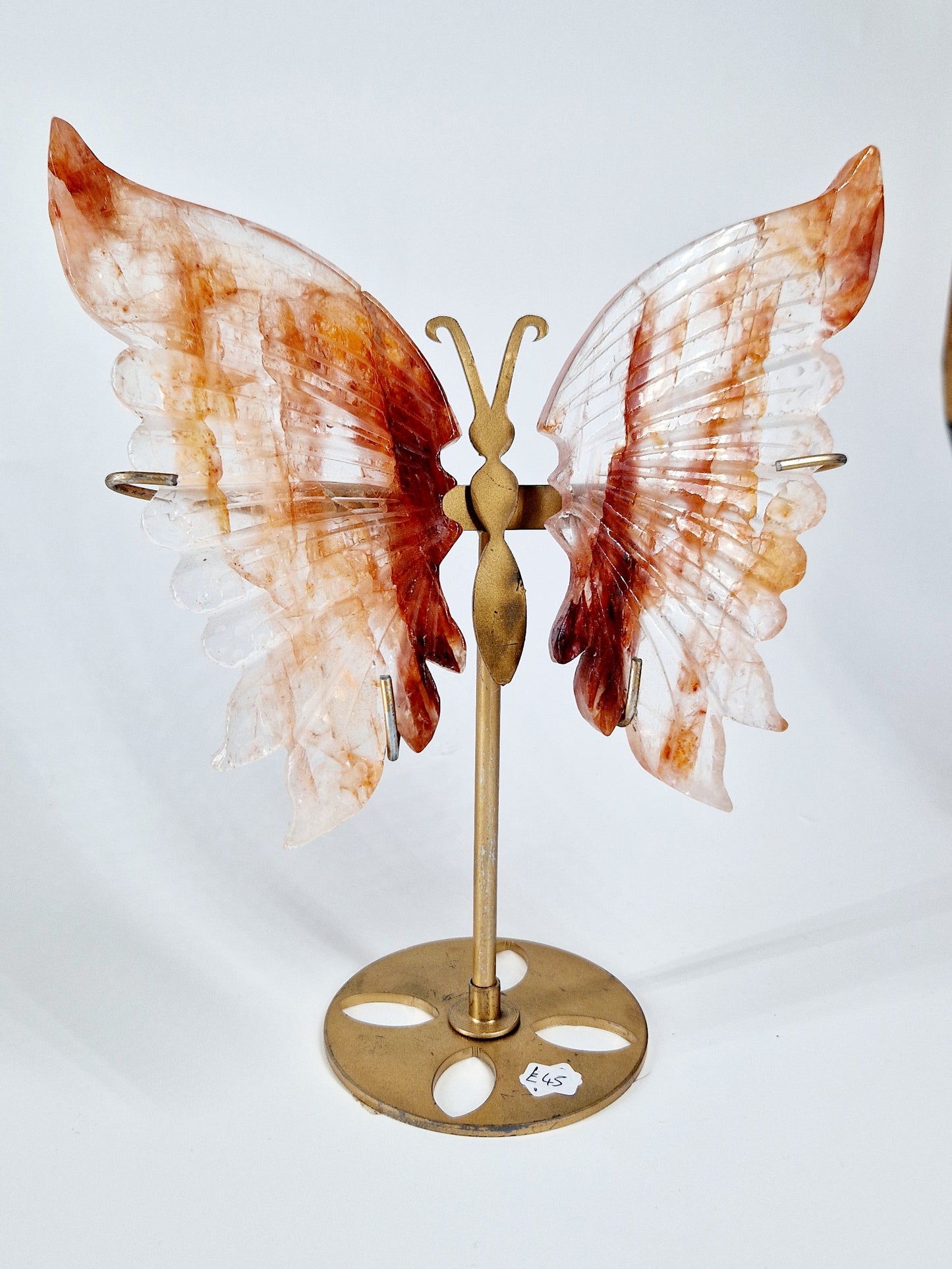 Fire Quartz Butterfly Wings on Stand – Hand-Carved Crystal Décor