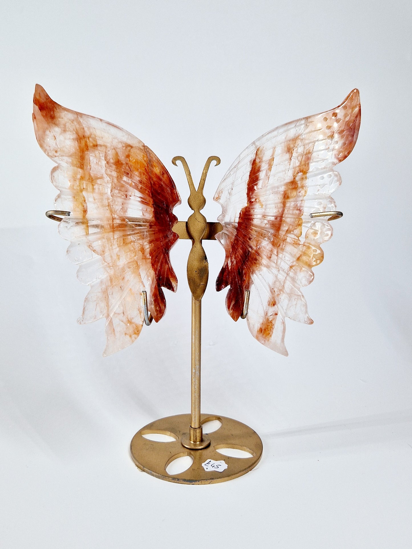 Fire Quartz Butterfly Wings on Stand – Hand-Carved Crystal Décor