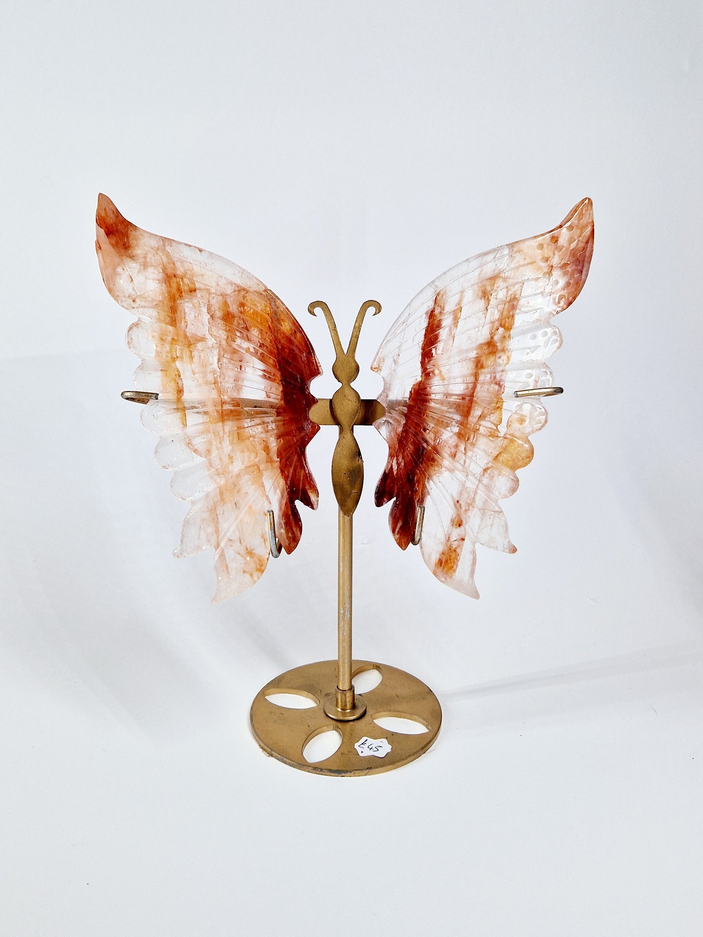 Fire Quartz Butterfly Wings on Stand – Hand-Carved Crystal Décor
