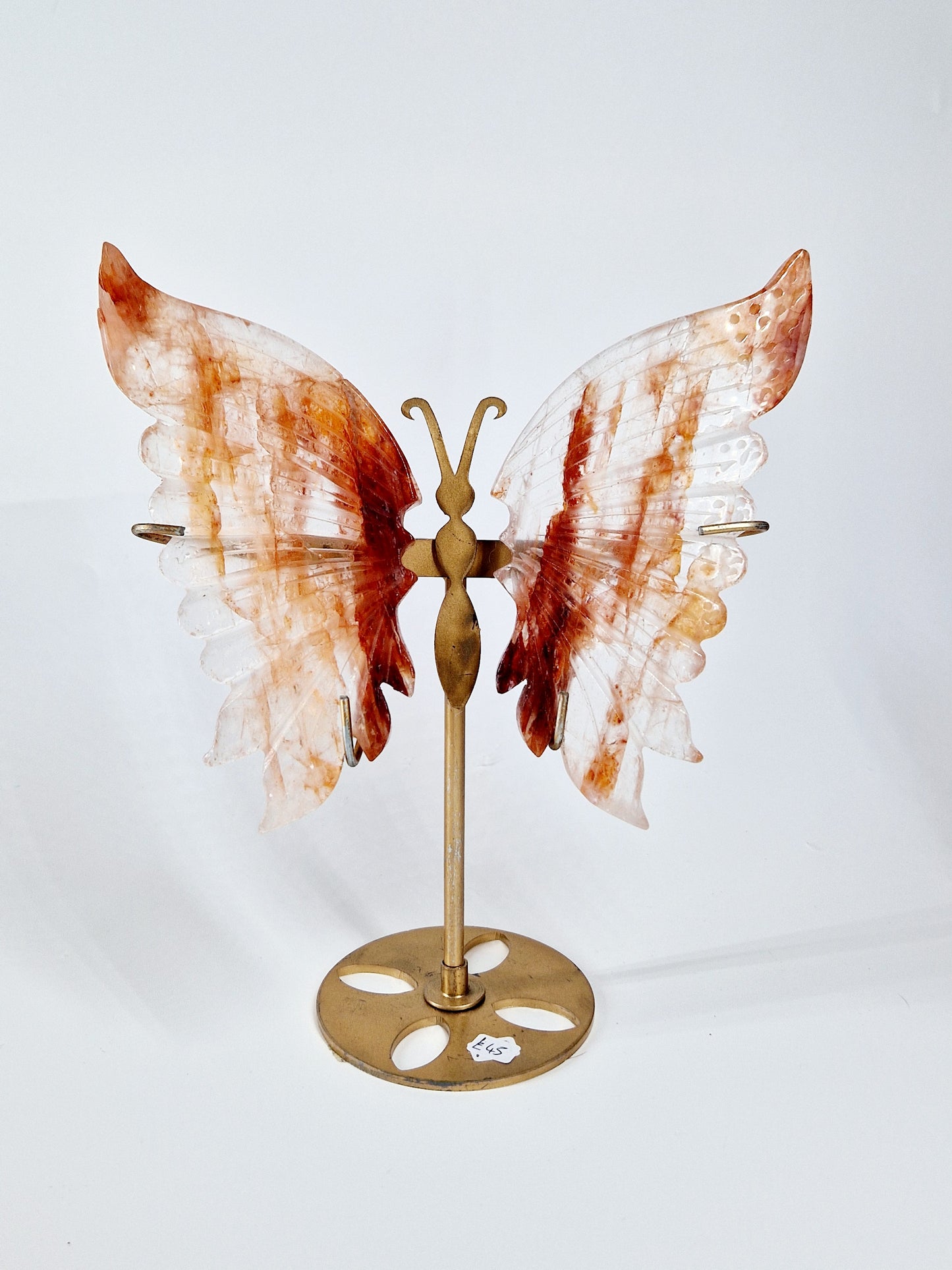 Fire Quartz Butterfly Wings on Stand – Hand-Carved Crystal Décor