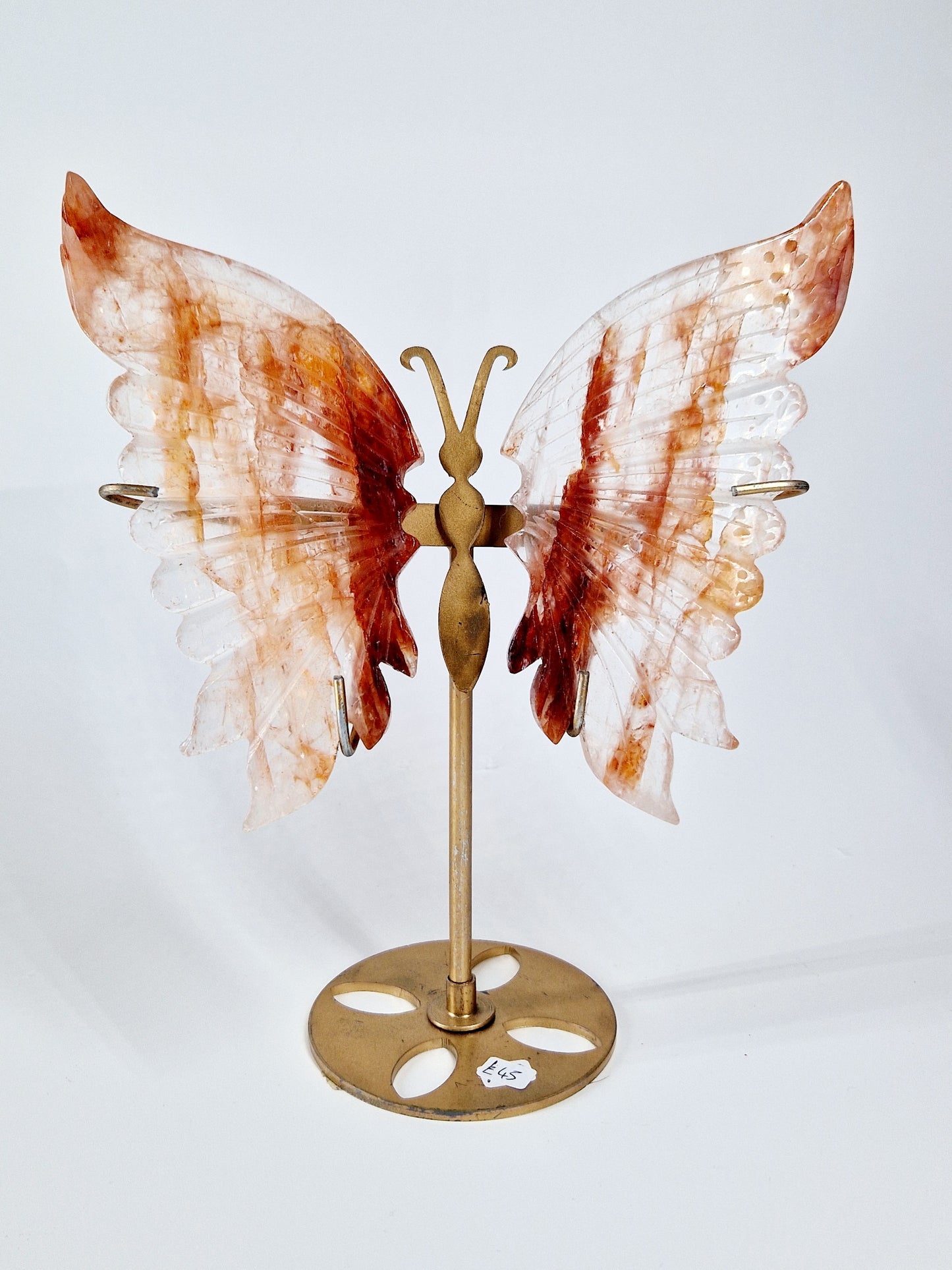 Fire Quartz Butterfly Wings on Stand – Hand-Carved Crystal Décor