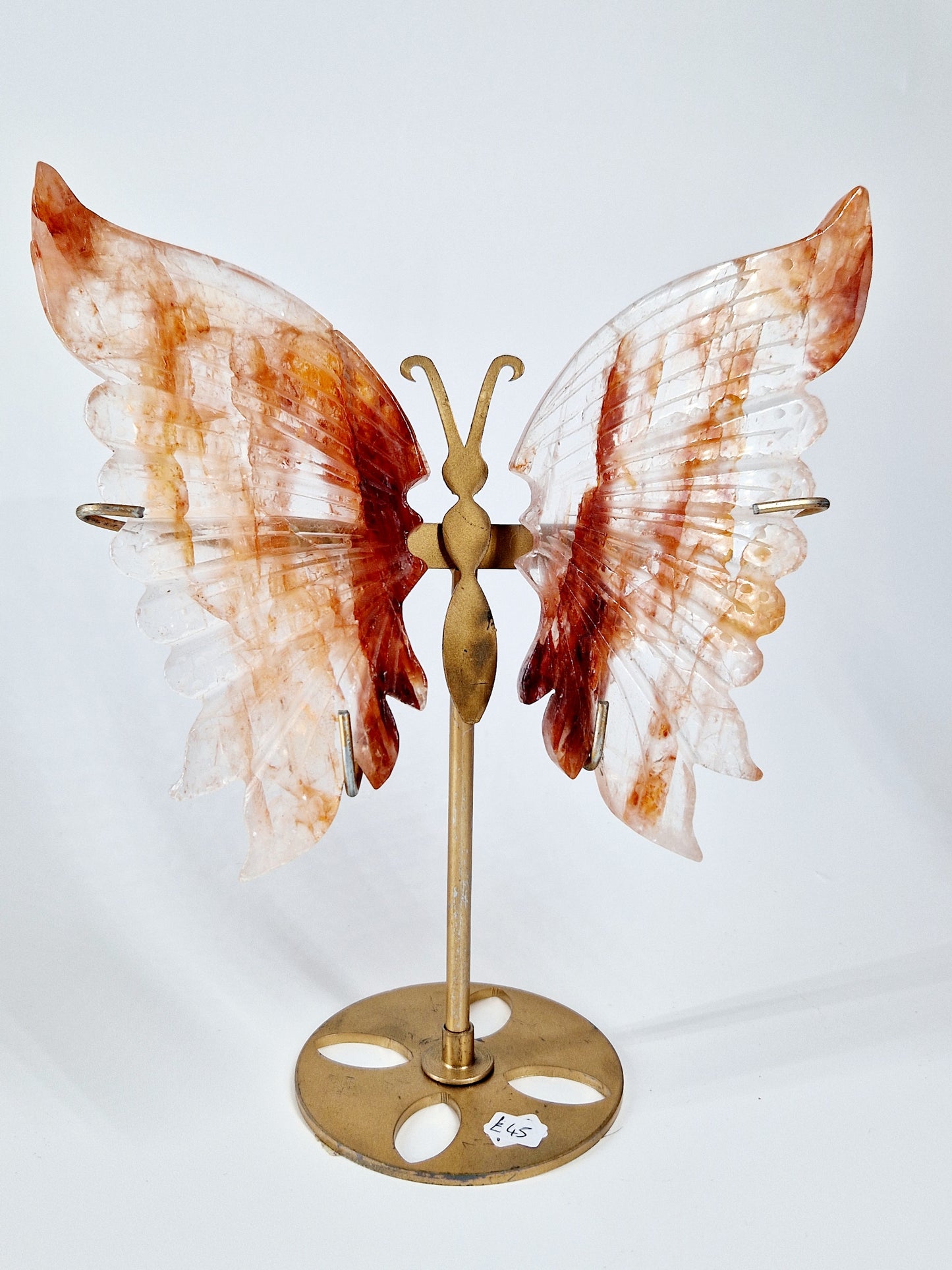 Fire Quartz Butterfly Wings on Stand – Hand-Carved Crystal Décor