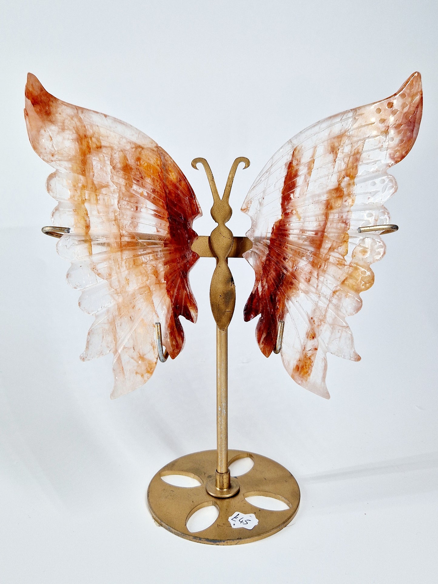 Fire Quartz Butterfly Wings on Stand – Hand-Carved Crystal Décor