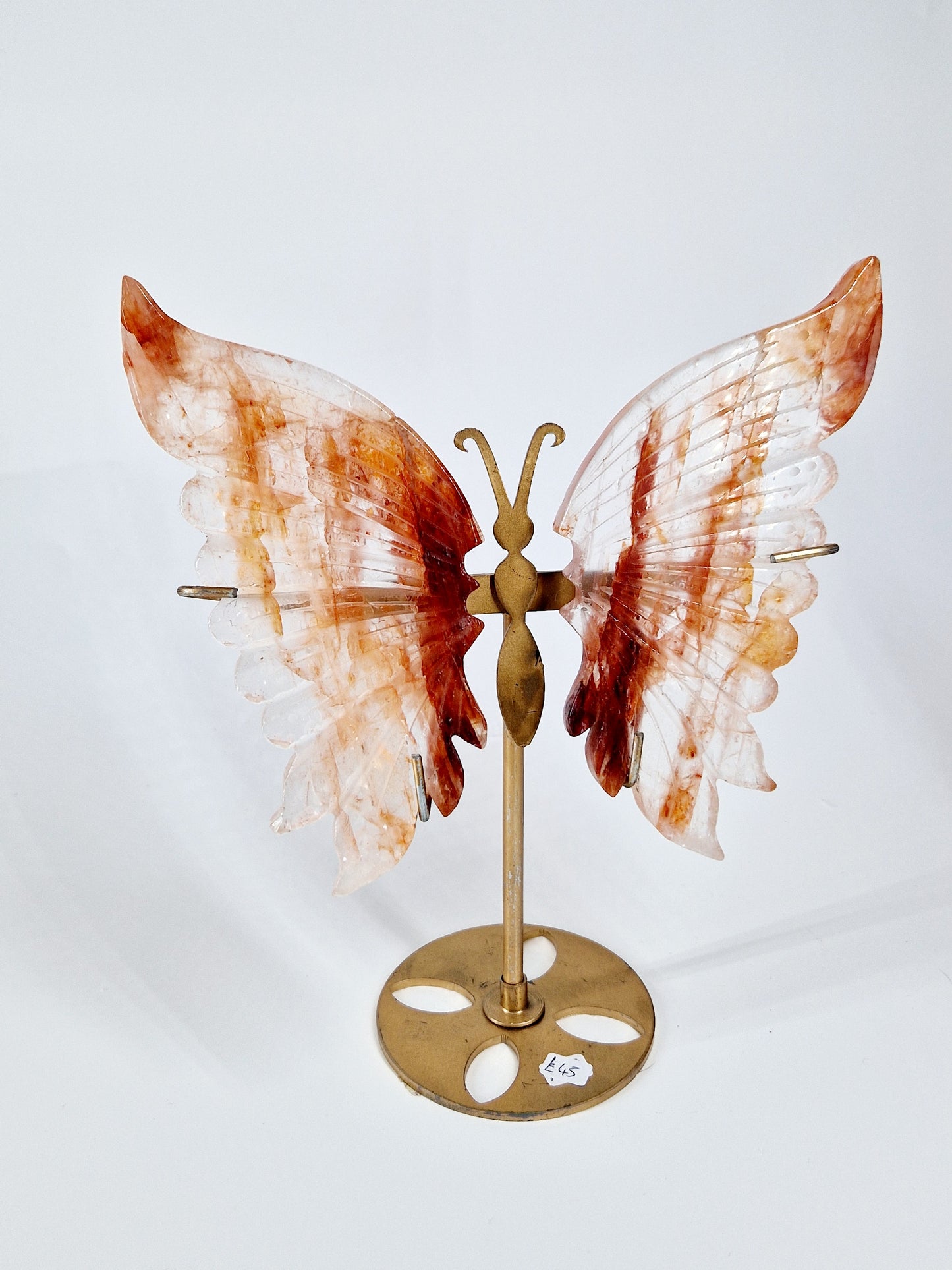 Fire Quartz Butterfly Wings on Stand – Hand-Carved Crystal Décor