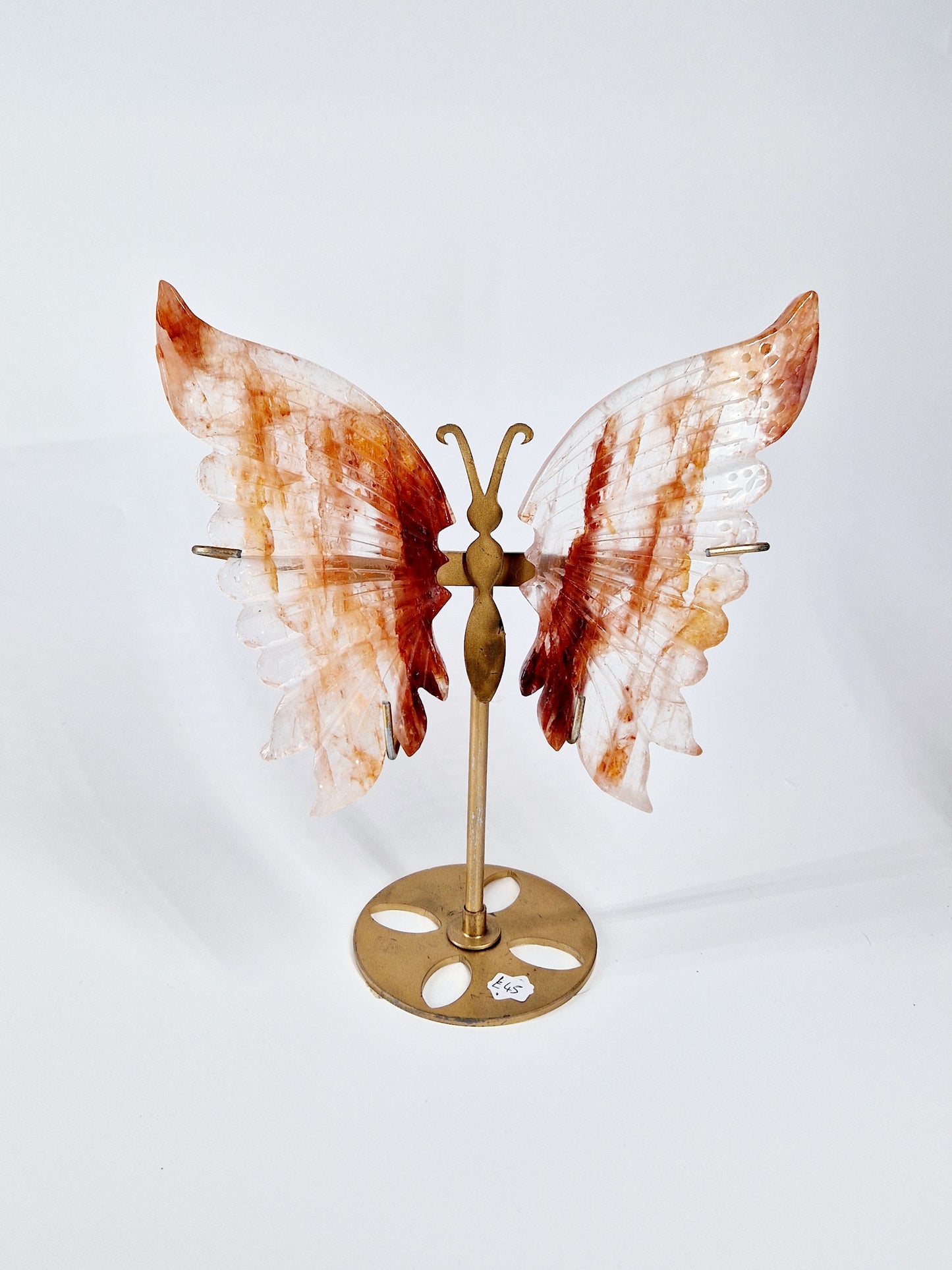 Fire Quartz Butterfly Wings on Stand – Hand-Carved Crystal Décor
