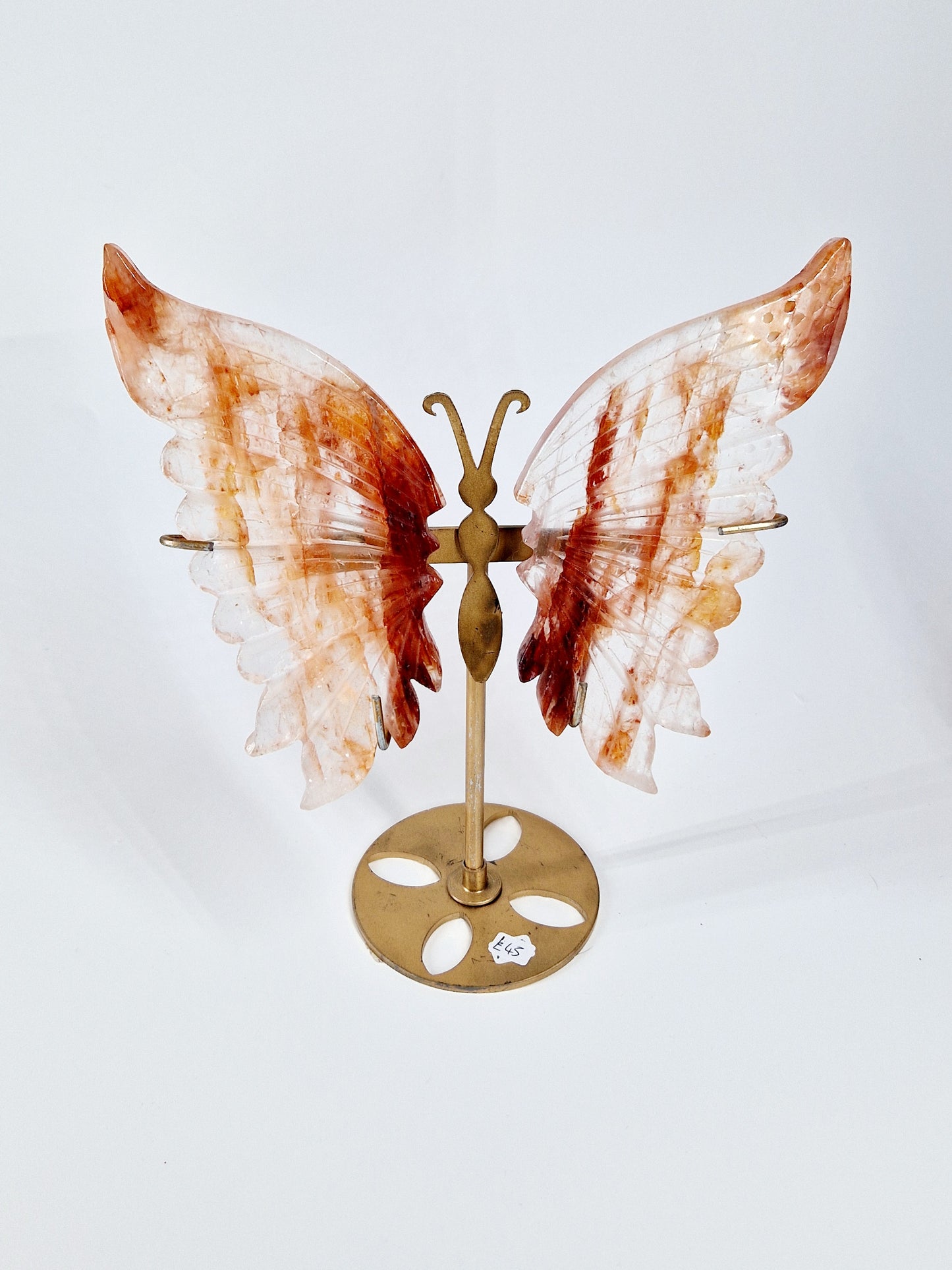 Fire Quartz Butterfly Wings on Stand – Hand-Carved Crystal Décor