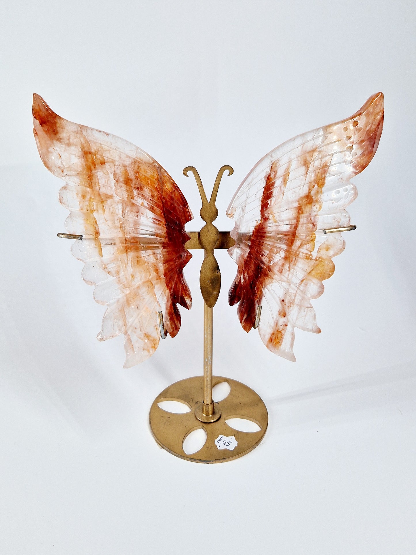 Fire Quartz Butterfly Wings on Stand – Hand-Carved Crystal Décor