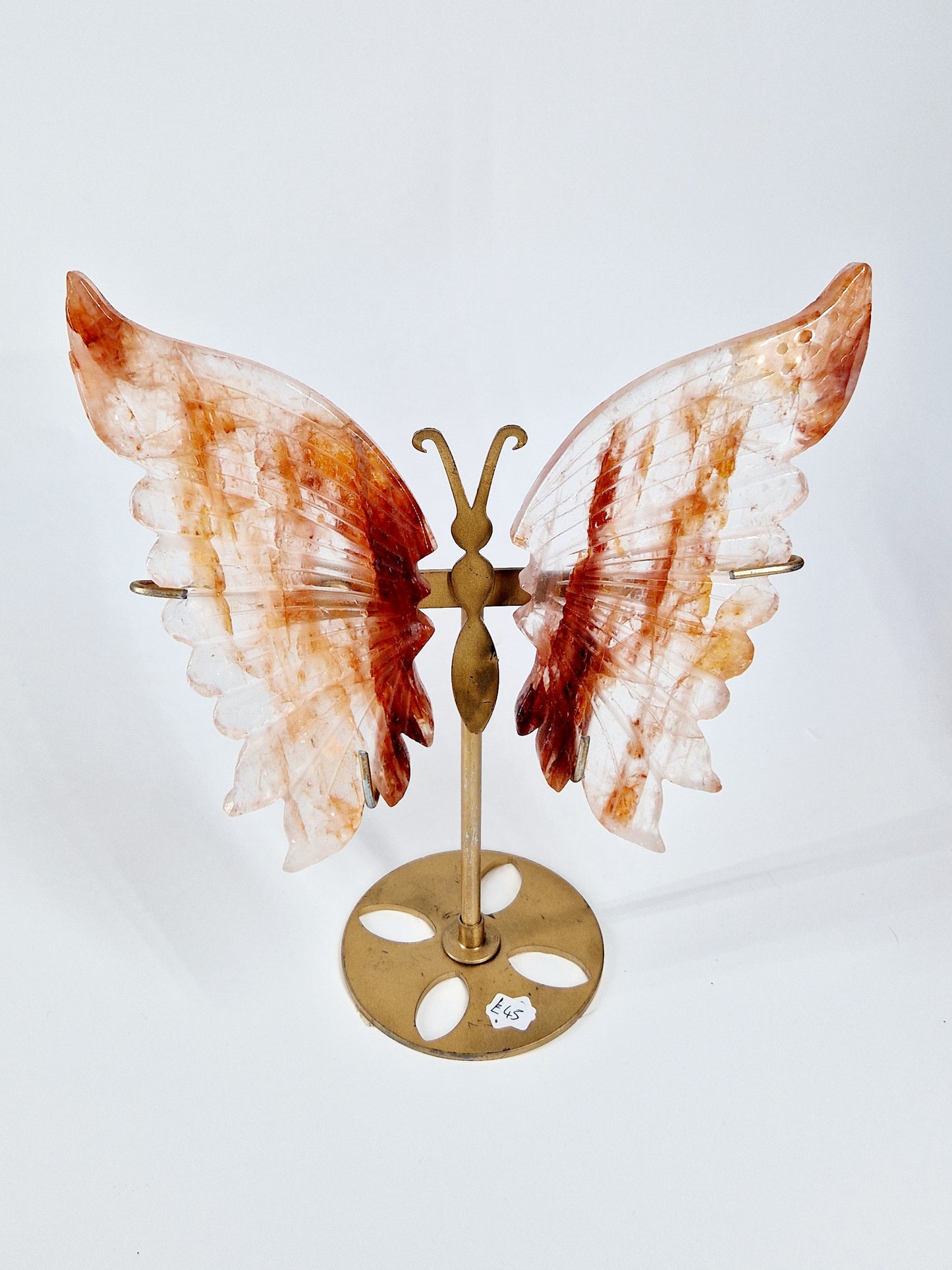 Fire Quartz Butterfly Wings on Stand – Hand-Carved Crystal Décor