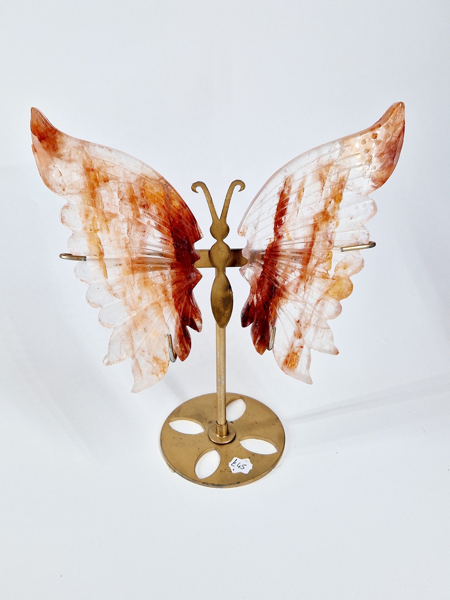 Fire Quartz Butterfly Wings on Stand – Hand-Carved Crystal Décor