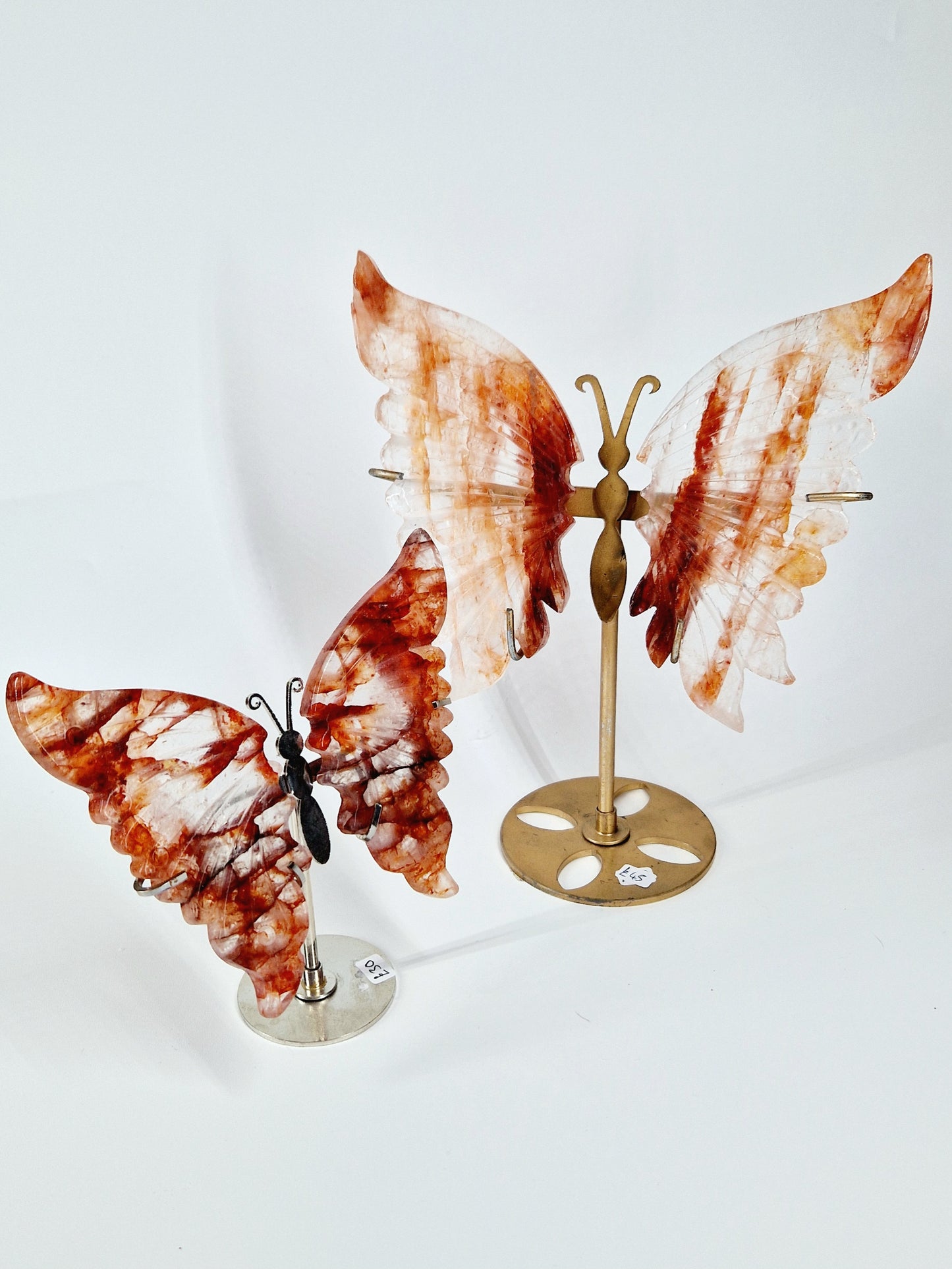 Fire Quartz Butterfly Wings on Stand – Hand-Carved Crystal Décor