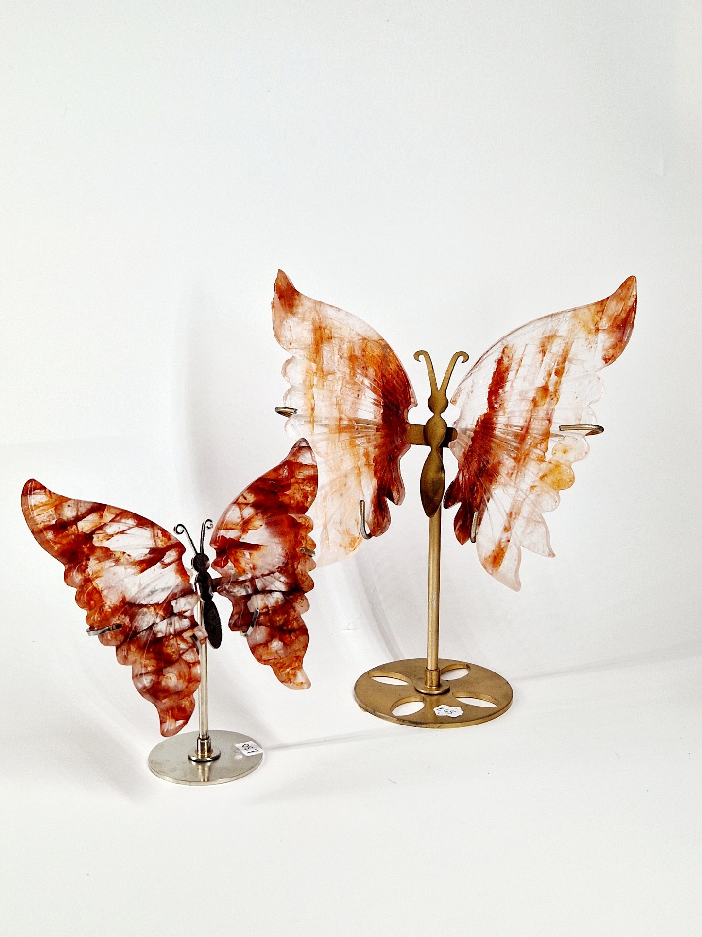 Fire Quartz Butterfly Wings on Stand – Hand-Carved Crystal Décor