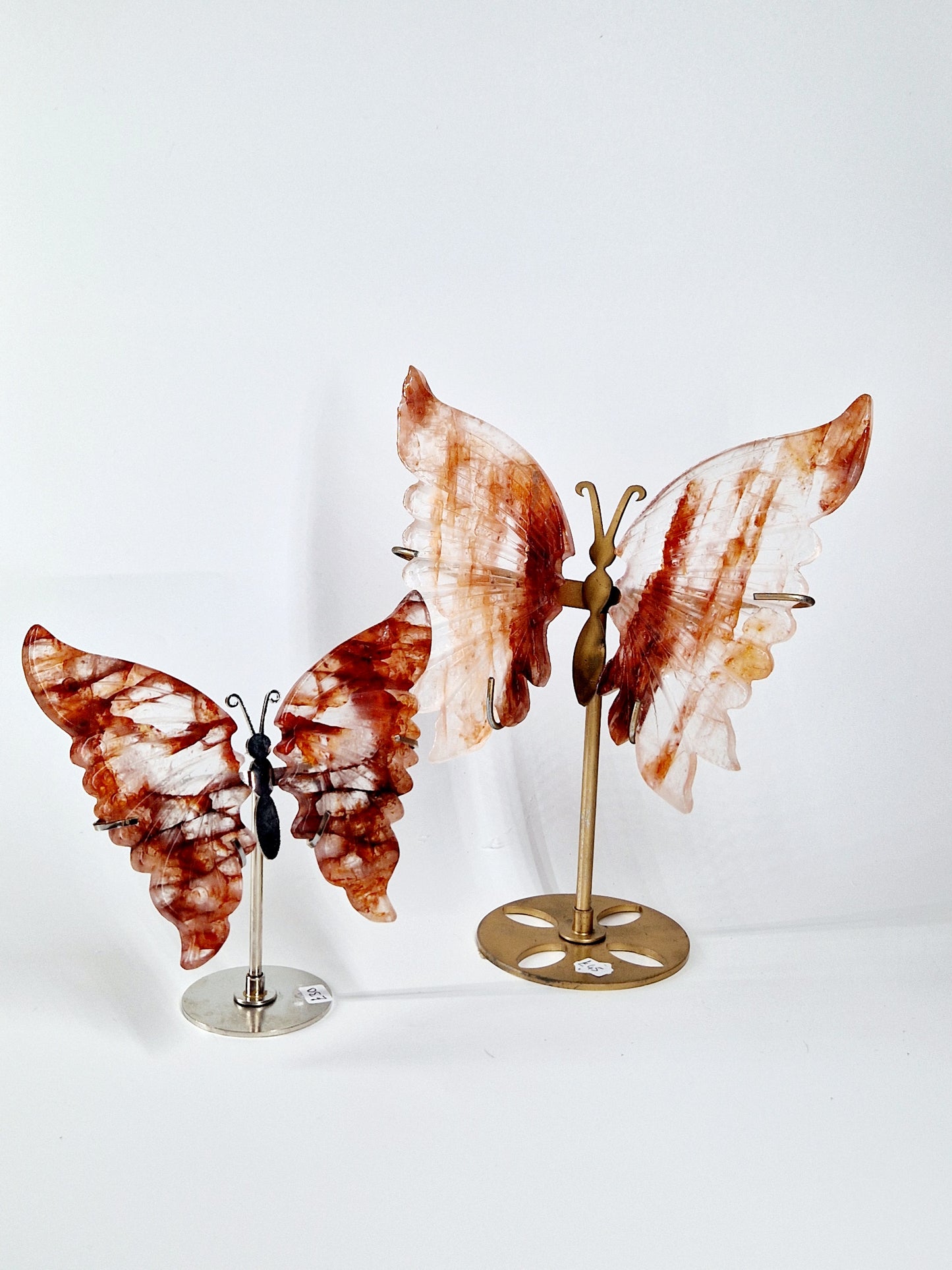 Fire Quartz Butterfly Wings on Stand – Hand-Carved Crystal Décor