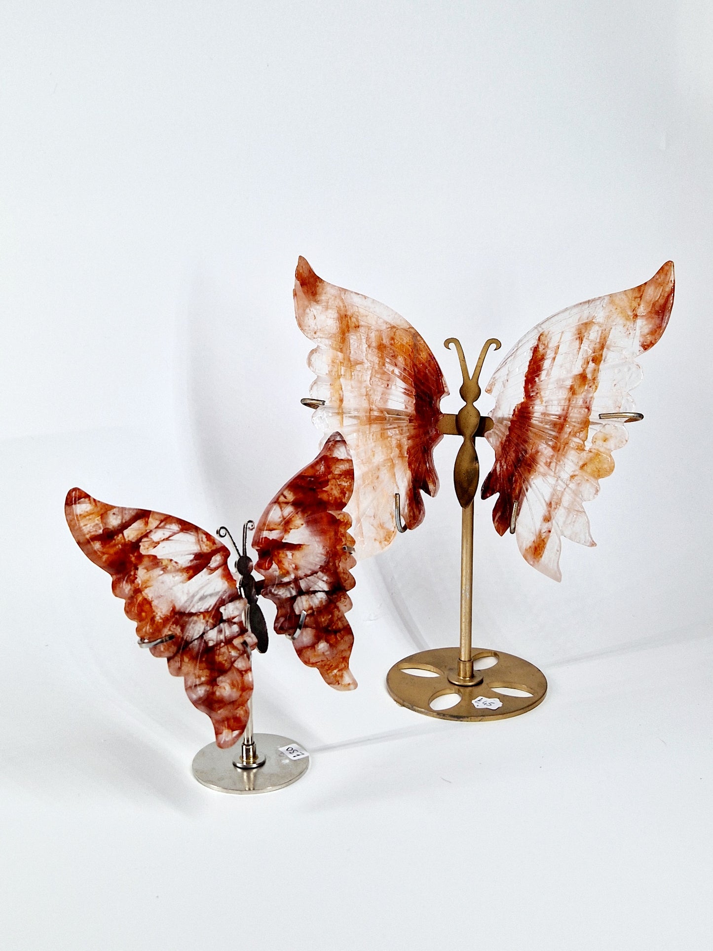 Fire Quartz Butterfly Wings on Stand – Hand-Carved Crystal Décor
