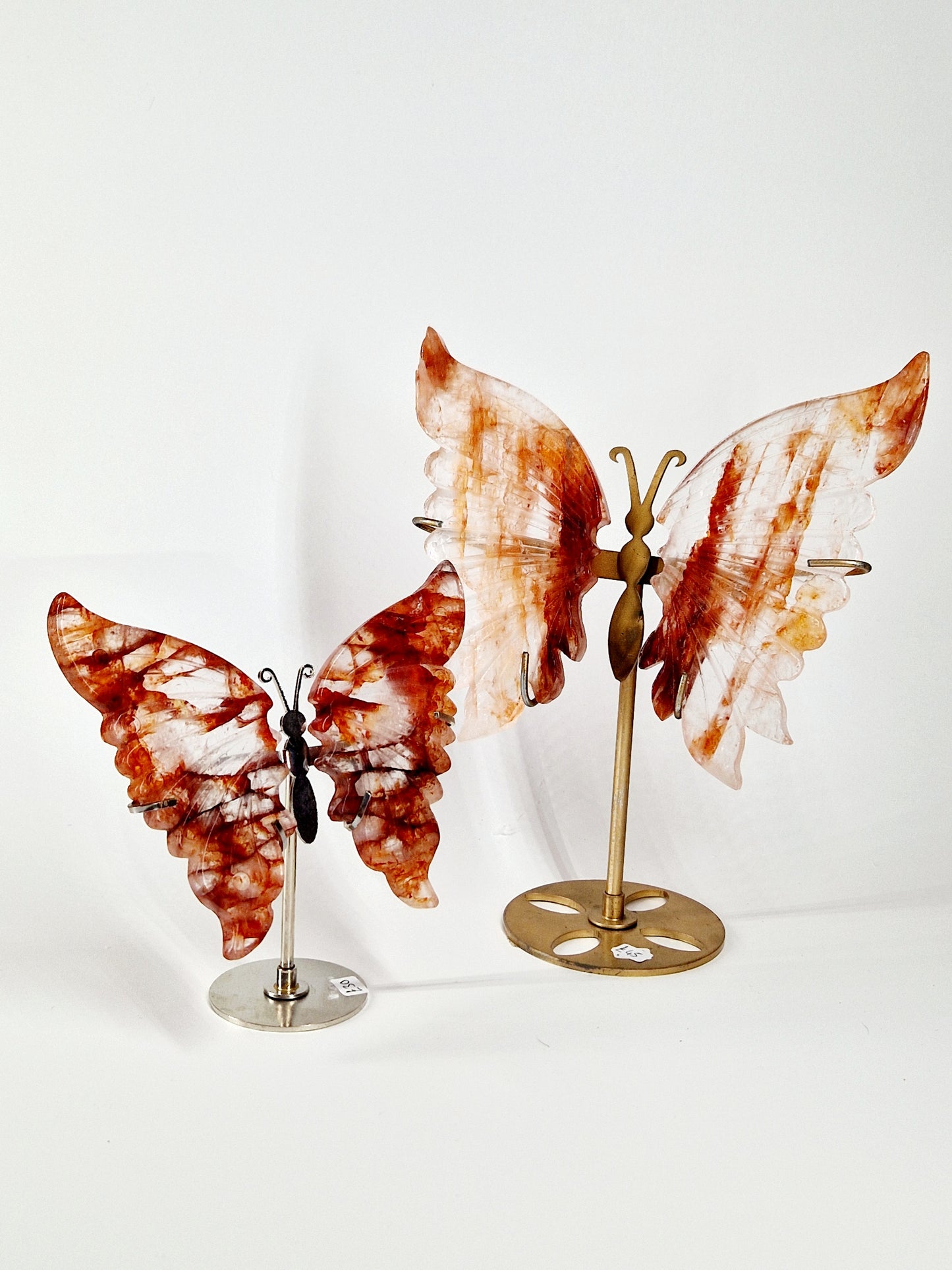 Fire Quartz Butterfly Wings on Stand – Hand-Carved Crystal Décor