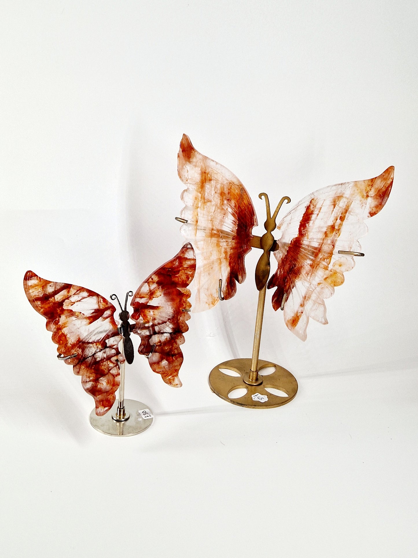 Fire Quartz Butterfly Wings on Stand – Hand-Carved Crystal Décor