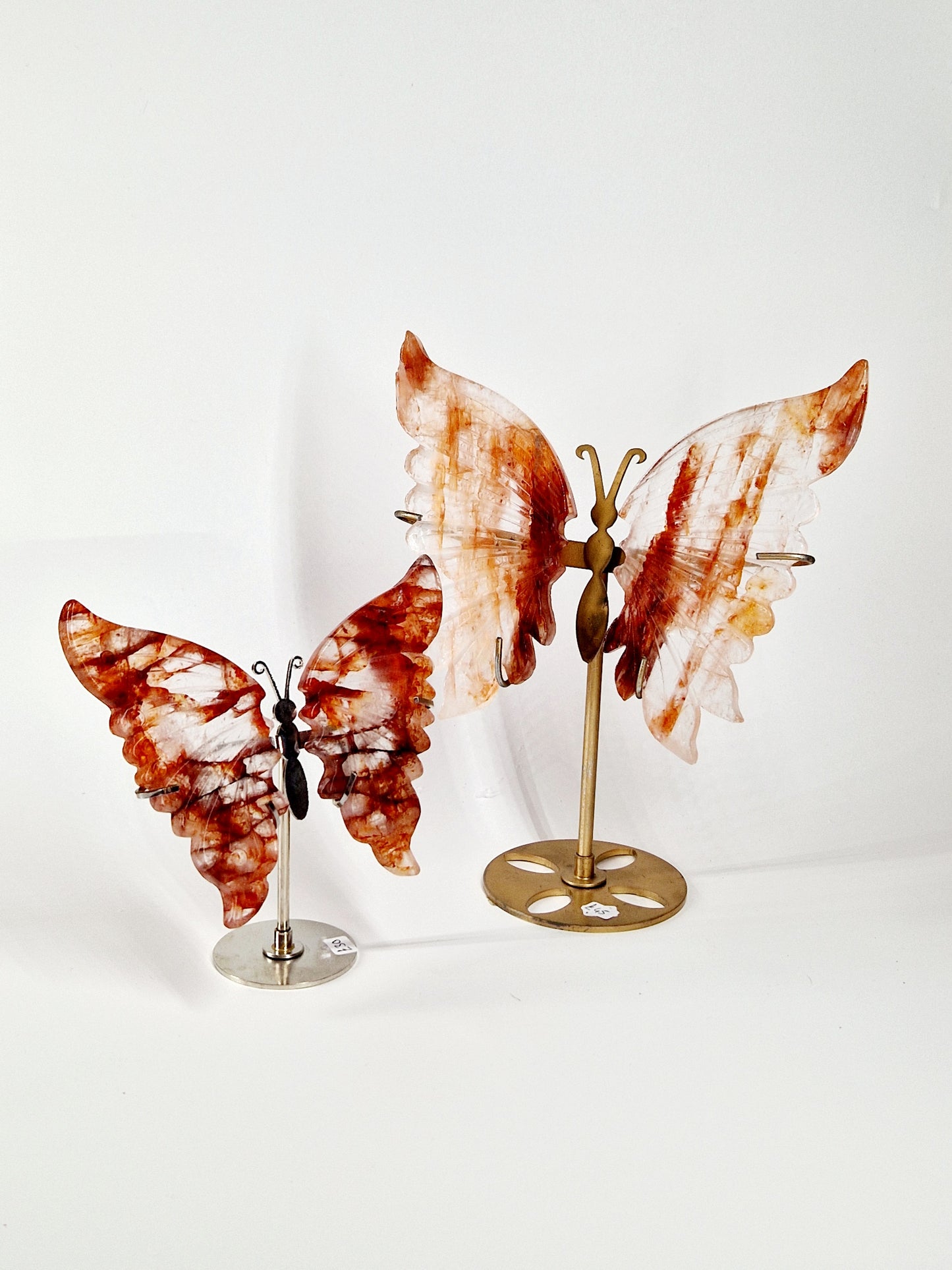 Fire Quartz Butterfly Wings on Stand – Hand-Carved Crystal Décor