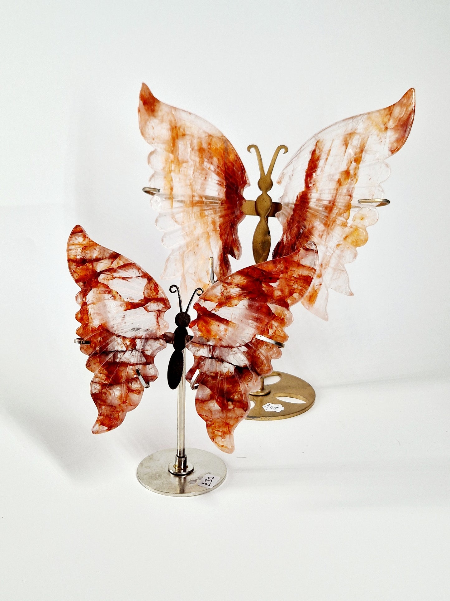 Fire Quartz Butterfly Wings on Stand – Hand-Carved Crystal Décor