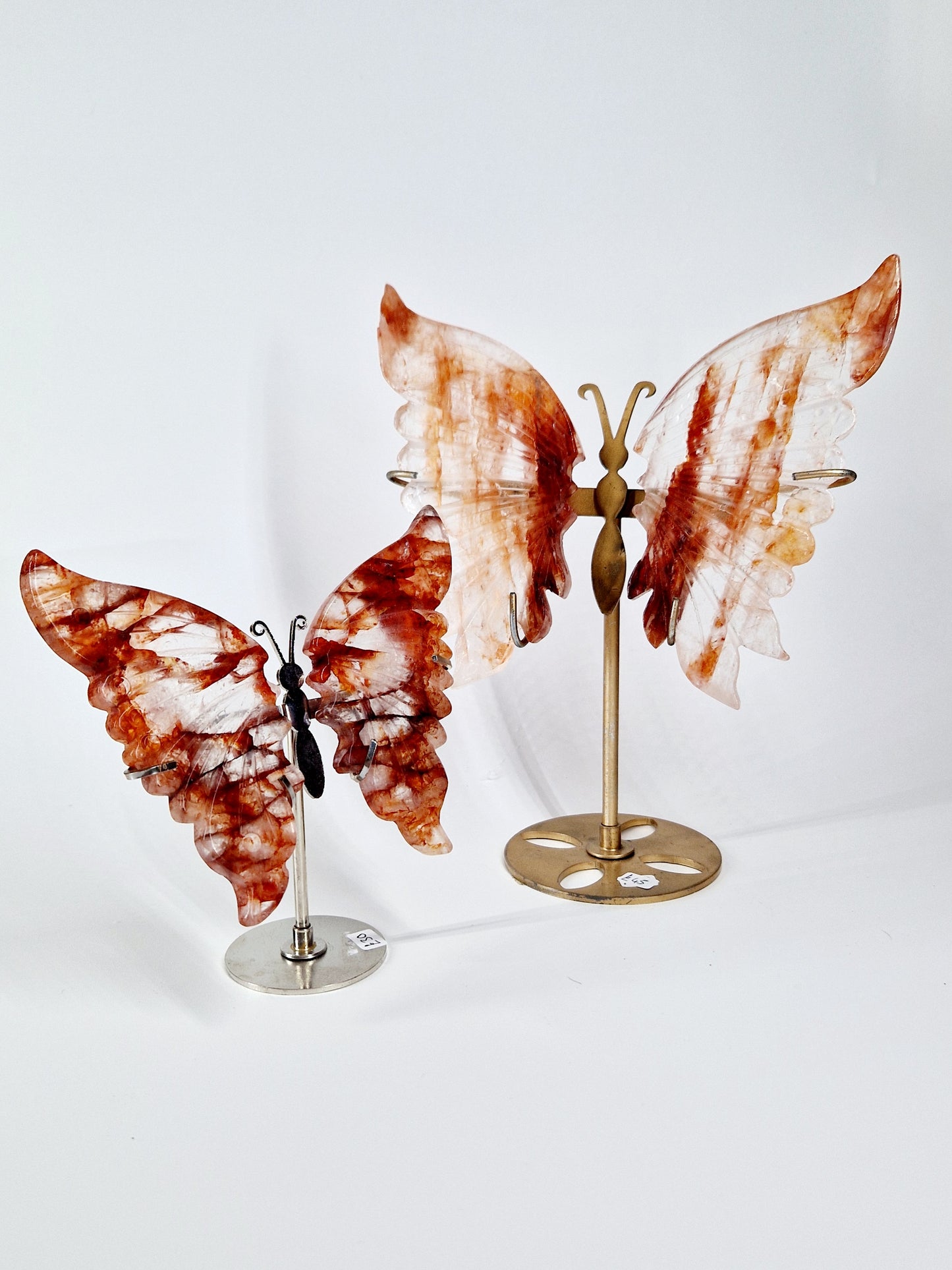 Fire Quartz Butterfly Wings on Stand – Hand-Carved Crystal Décor