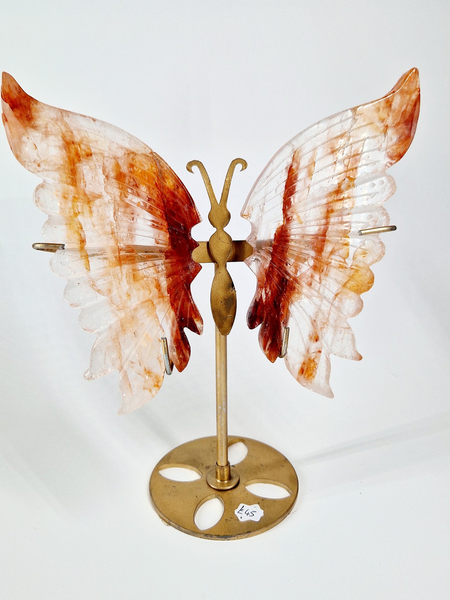Fire Quartz Butterfly Wings on Stand – Hand-Carved Crystal Décor