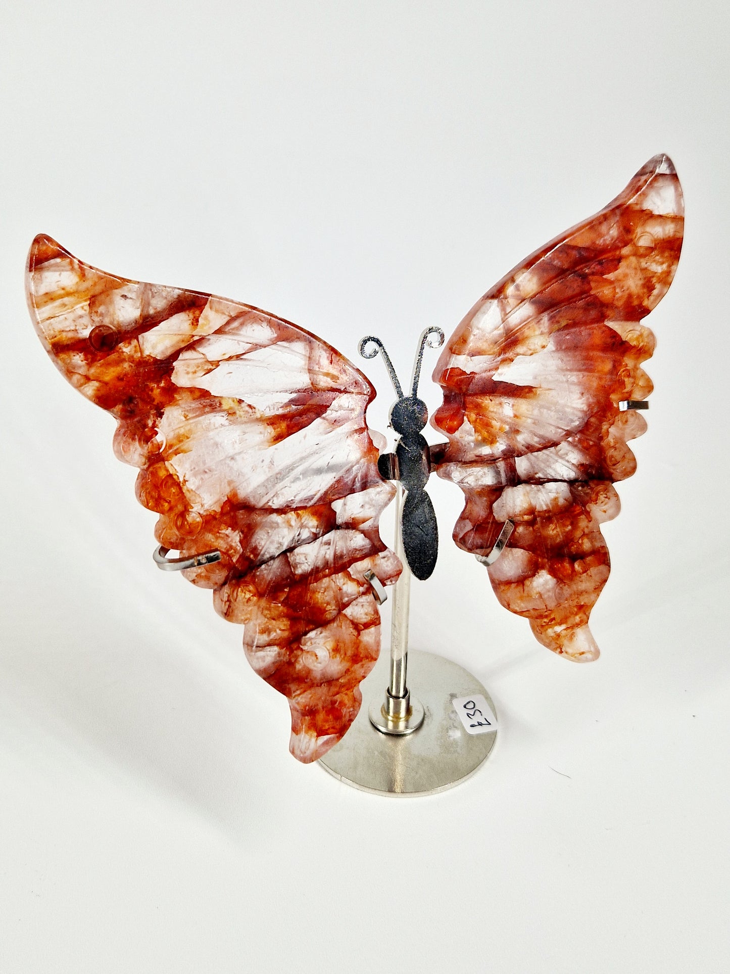 Fire Quartz Butterfly Wings on Stand – Hand-Carved Crystal Décor