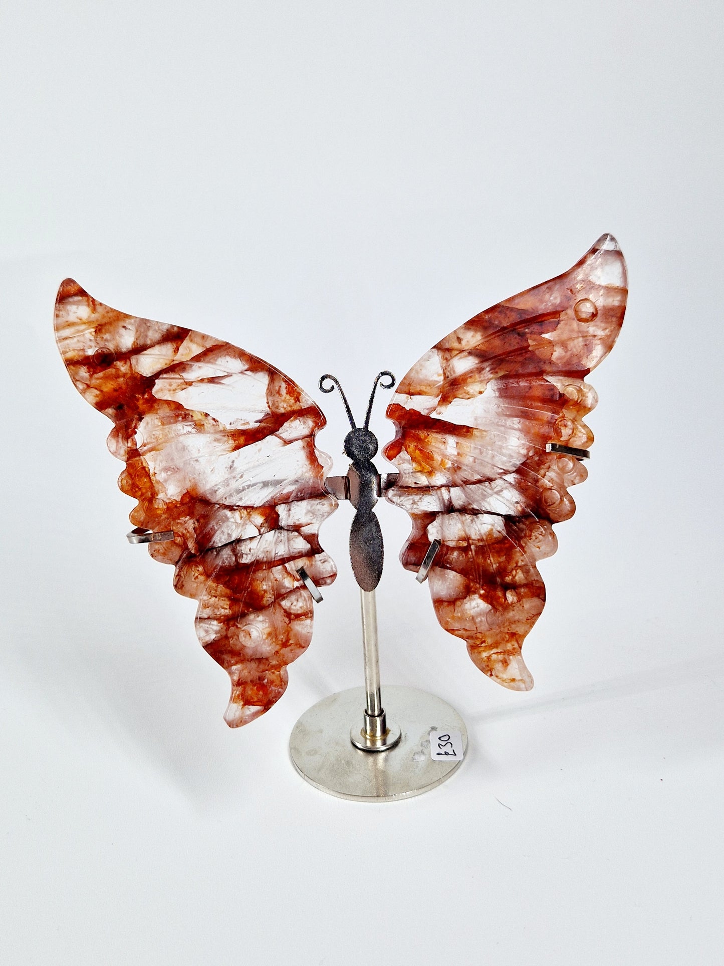 Fire Quartz Butterfly Wings on Stand – Hand-Carved Crystal Décor