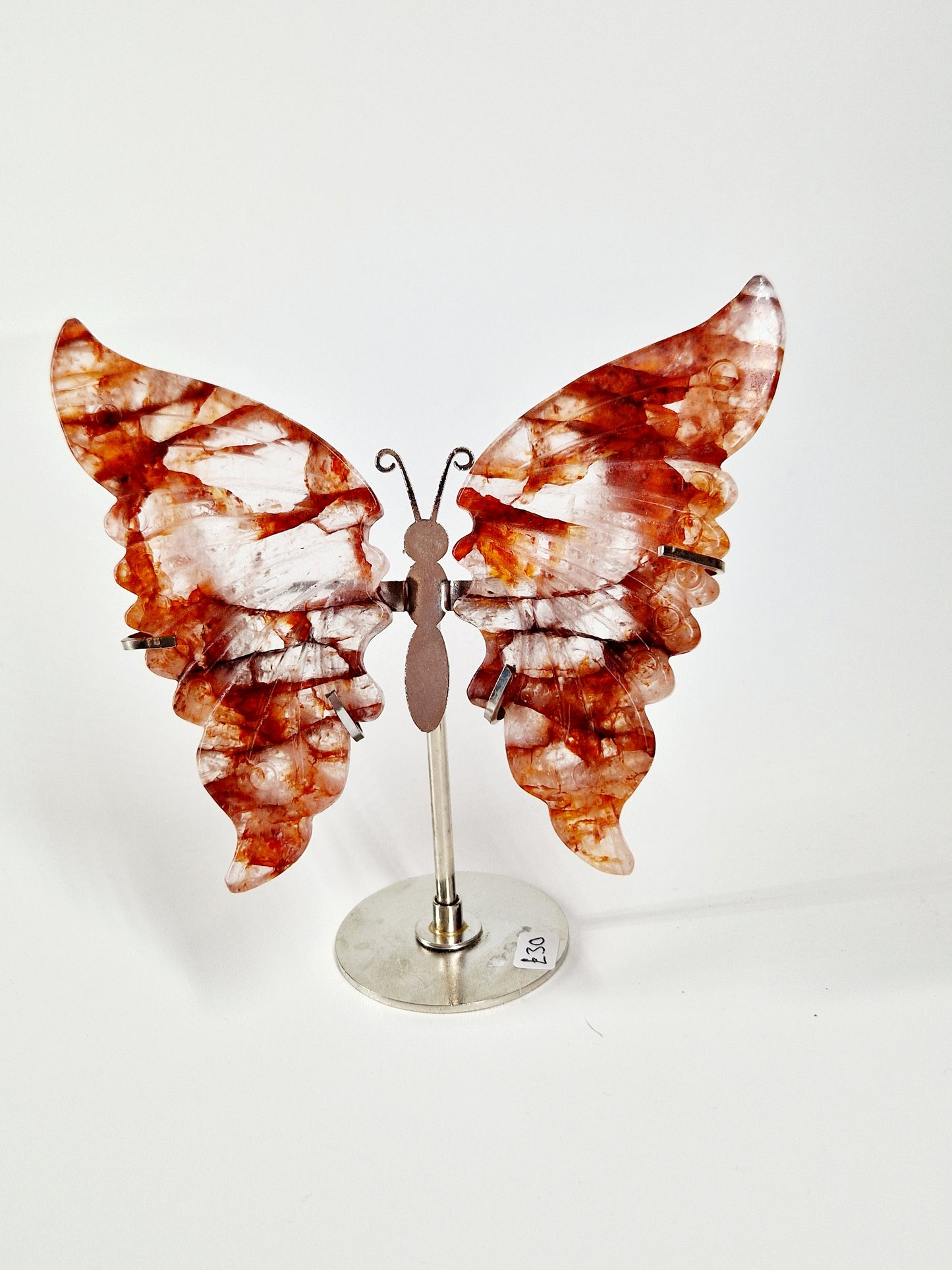 Fire Quartz Butterfly Wings on Stand – Hand-Carved Crystal Décor