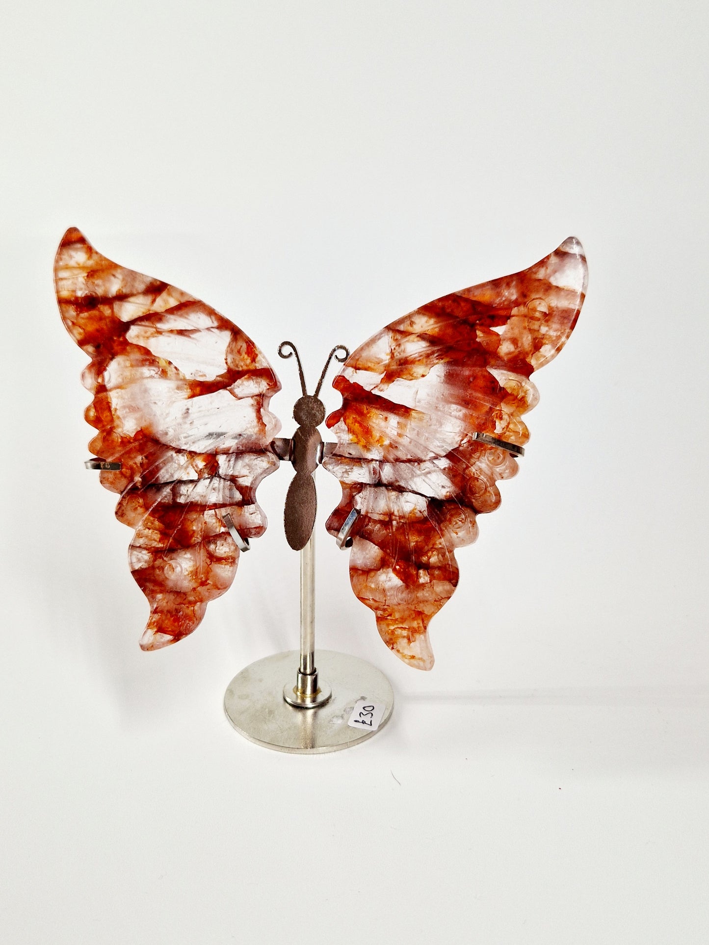 Fire Quartz Butterfly Wings on Stand – Hand-Carved Crystal Décor