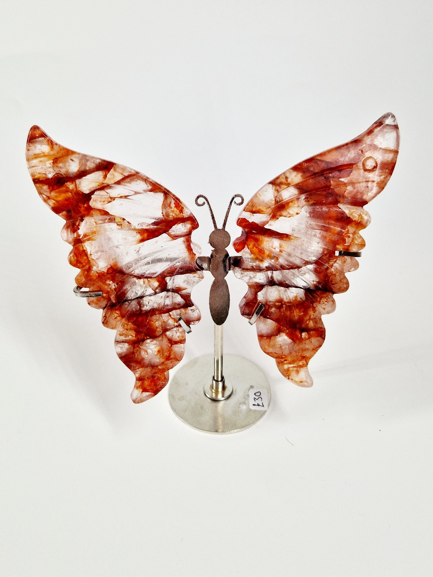 Fire Quartz Butterfly Wings on Stand – Hand-Carved Crystal Décor