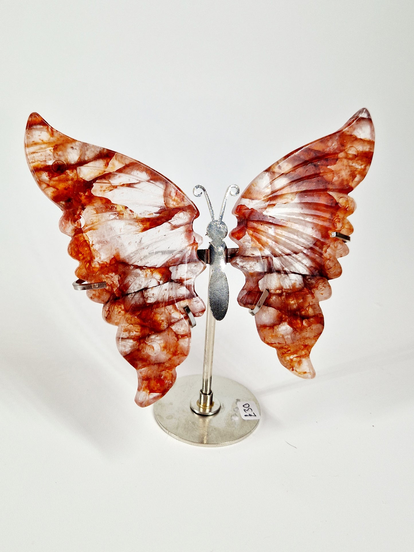 Fire Quartz Butterfly Wings on Stand – Hand-Carved Crystal Décor