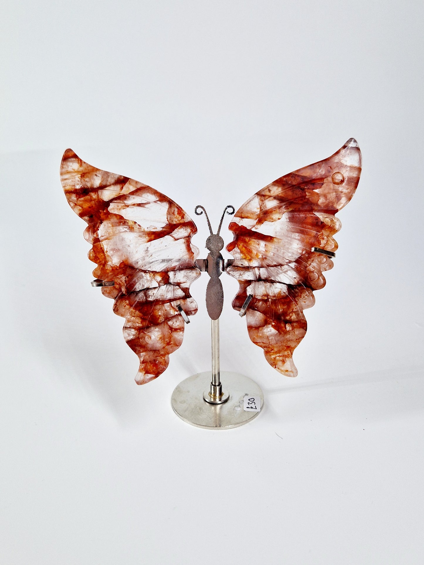 Fire Quartz Butterfly Wings on Stand – Hand-Carved Crystal Décor